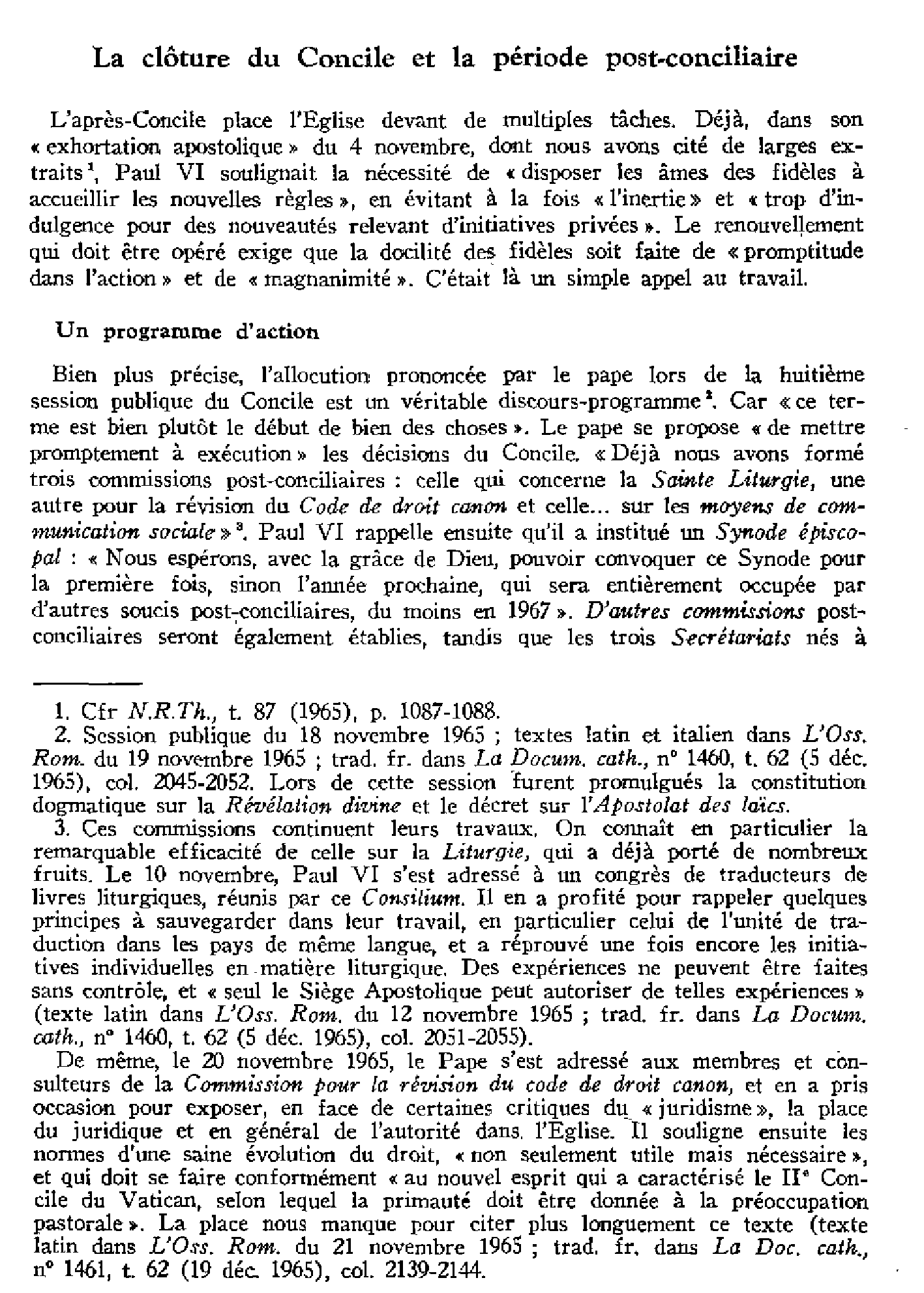La clôture du Concile et la période post-conciliaire