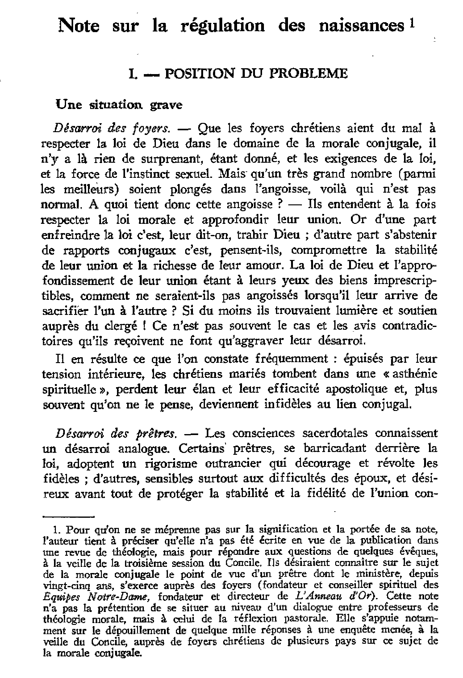 Note sur la régulation des naissances