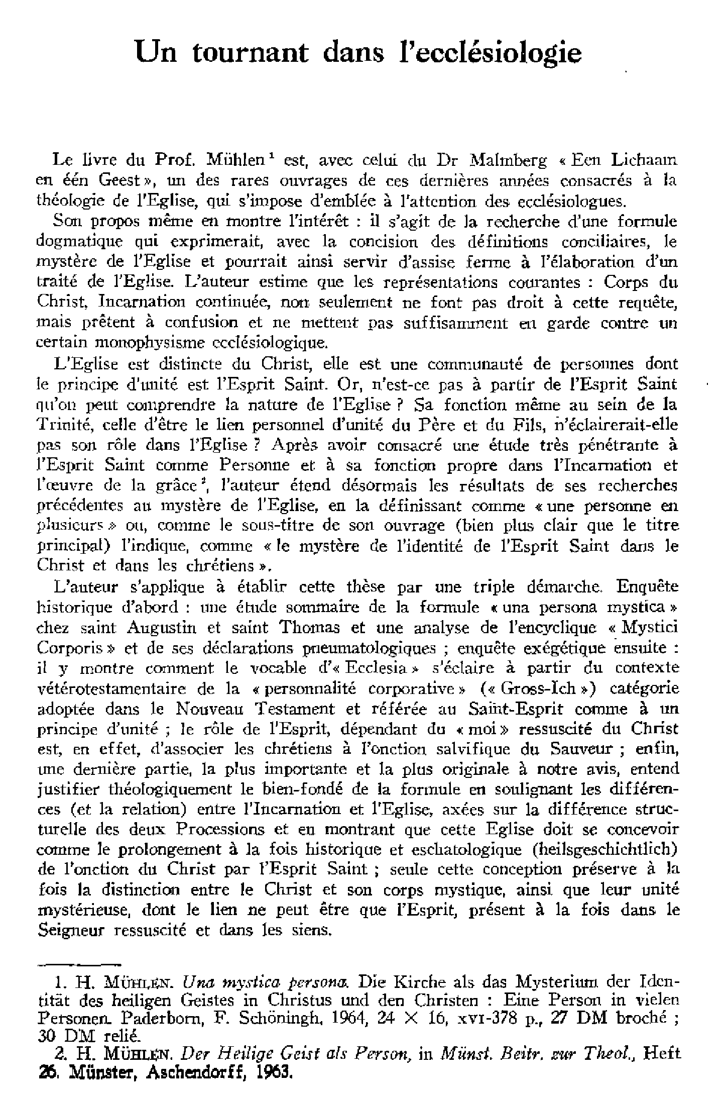 Un tournant dans l'ecclésiologie. À propos d'un livre récent