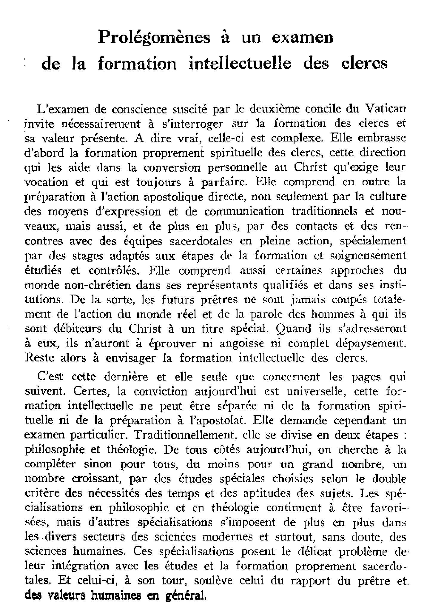 Prolégomène à un examen de la formation intellectuelle des clercs
