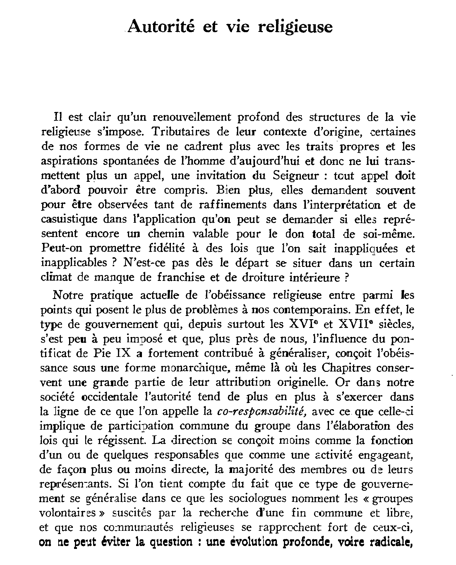 Autorité et vie religieuse