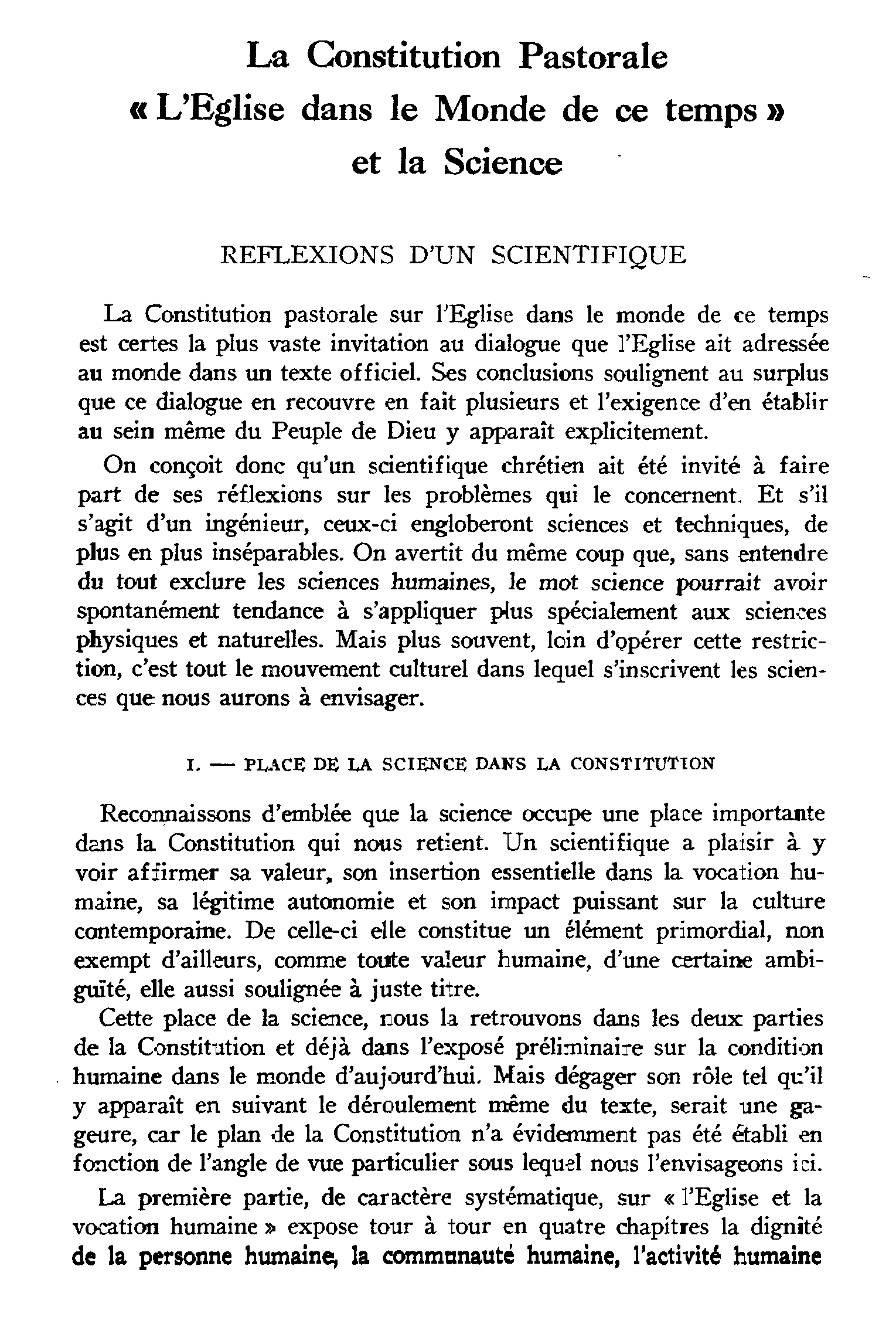 La Constitution Pastorale L'Église dans le Monde de ce temps et la Science. Réflexion d'un scientifique