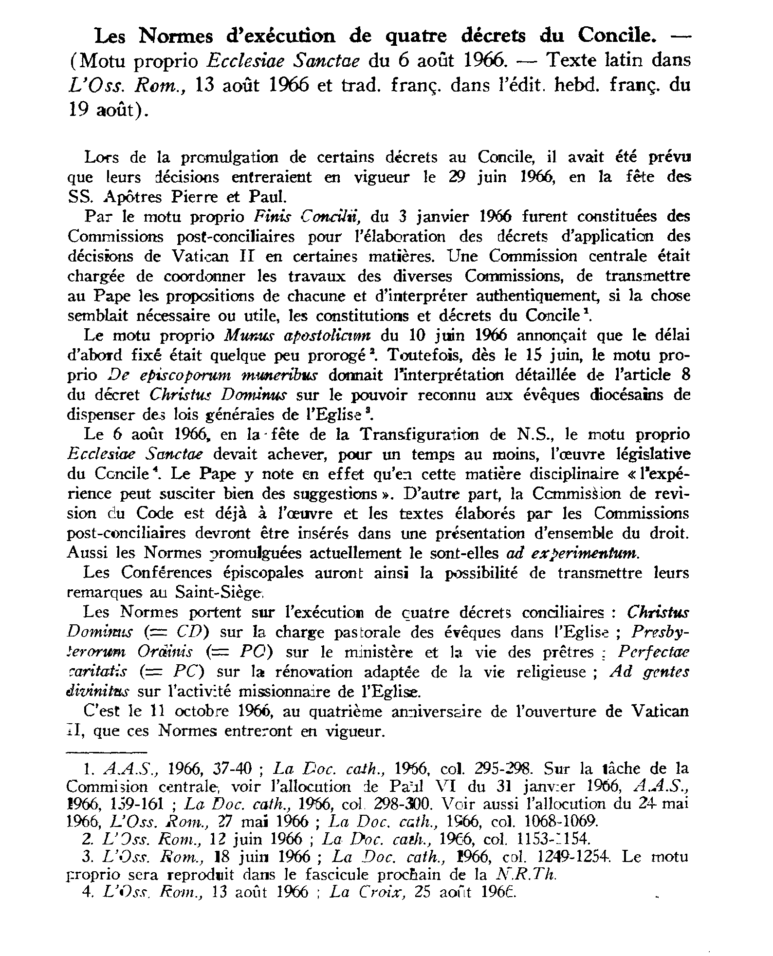 Les Normes d'exécution de quatre décrets du Concile