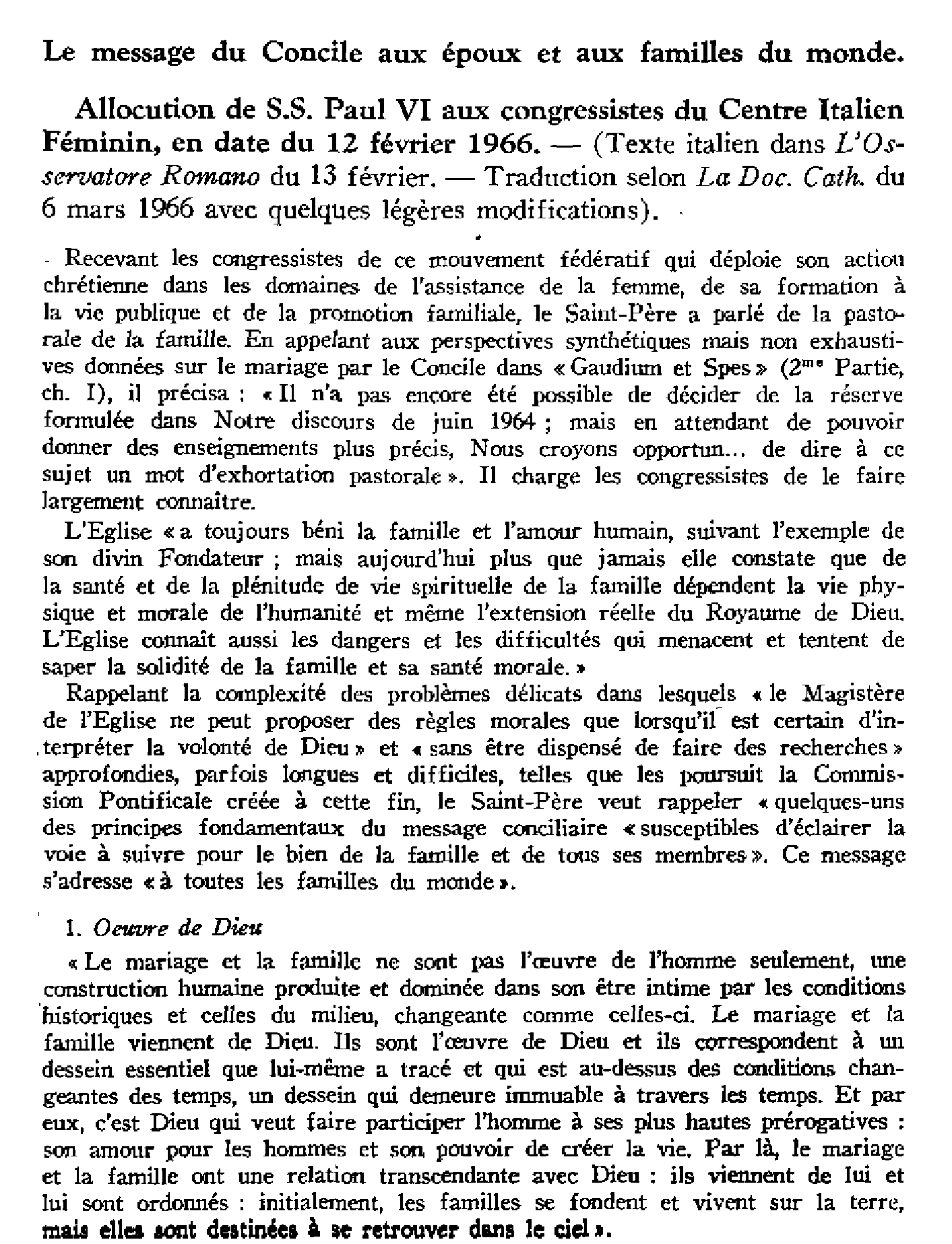 Le message du Concile aux époux et aux familles du monde