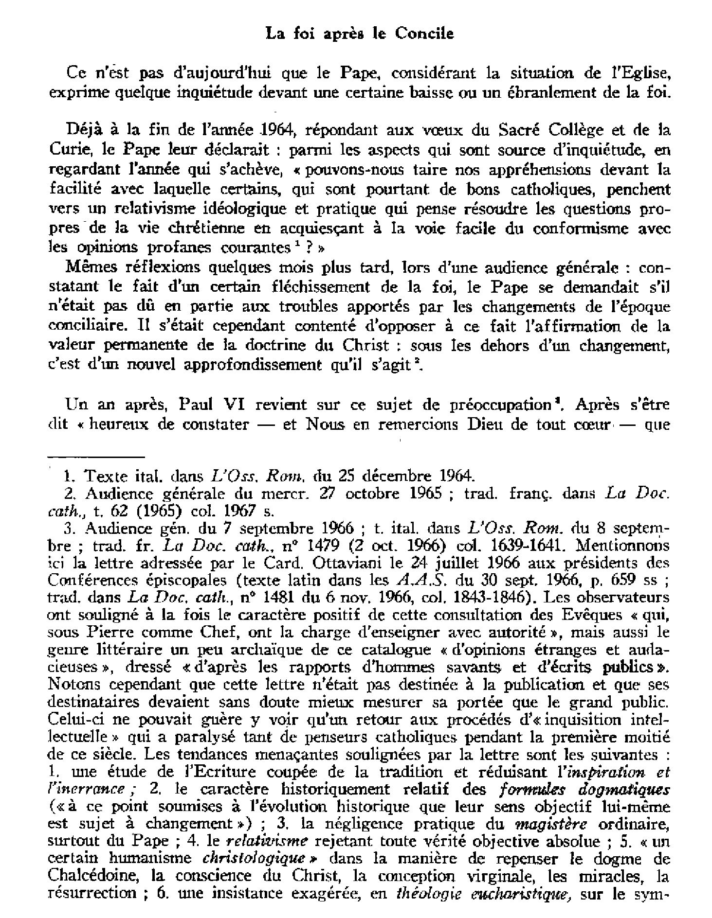 À travers les enseignements de Paul VI. La foi après le Concile