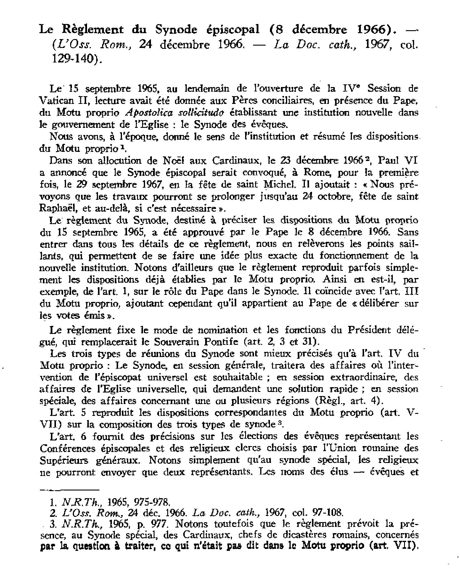 Motu proprio Catholicam Christi Ecclesiam du 6 janv. 1967 instituant le Concile des laïcs et la Comission pontificale « Justice et paix »