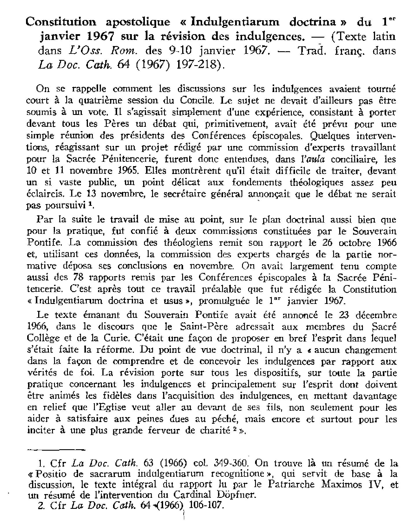 Constitution apostolique Indulgentiarum doctrina du 1er janv. 1967 sur la révision des indulgences