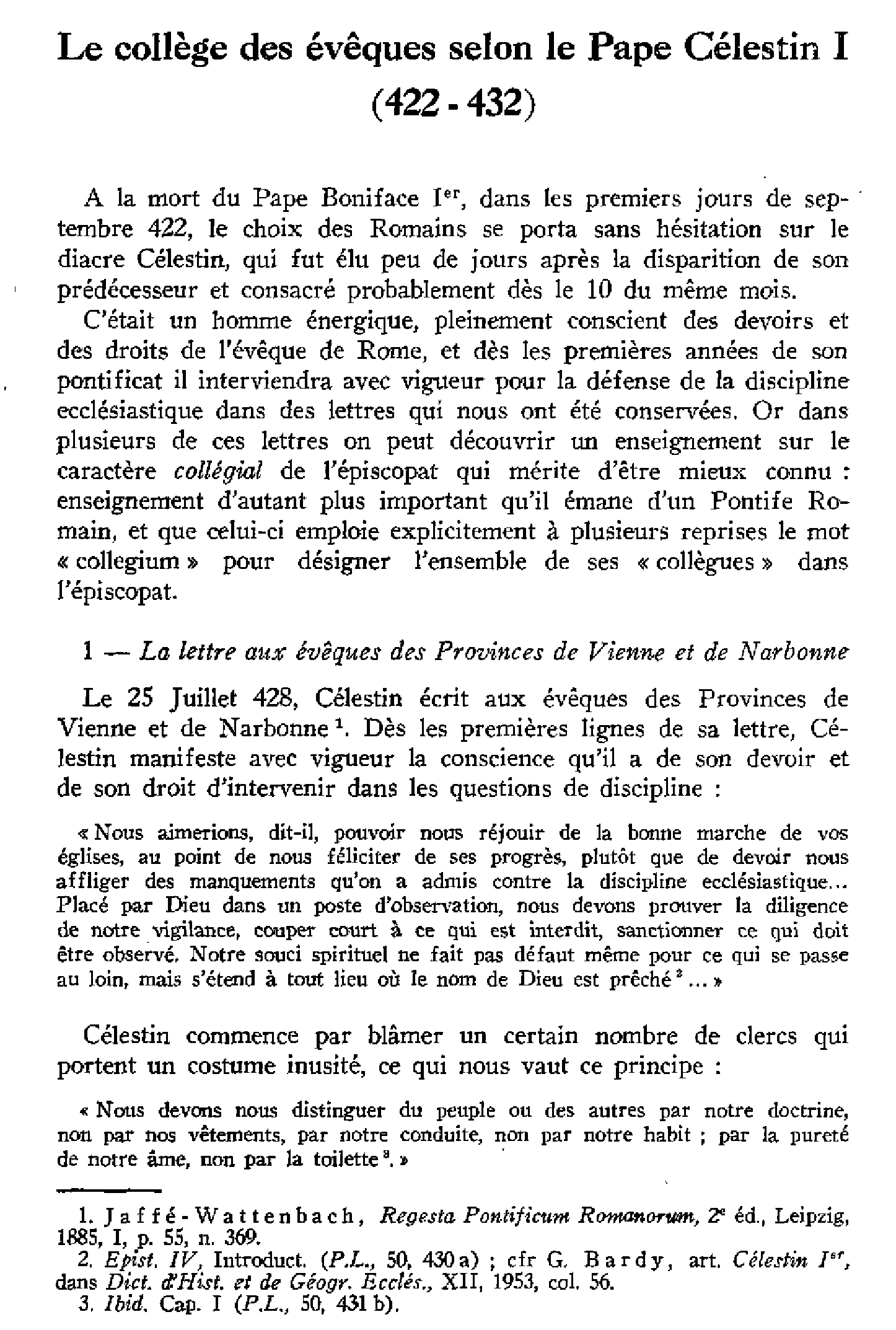 Le collège des évêques selon le pape Célestin I (422-432)