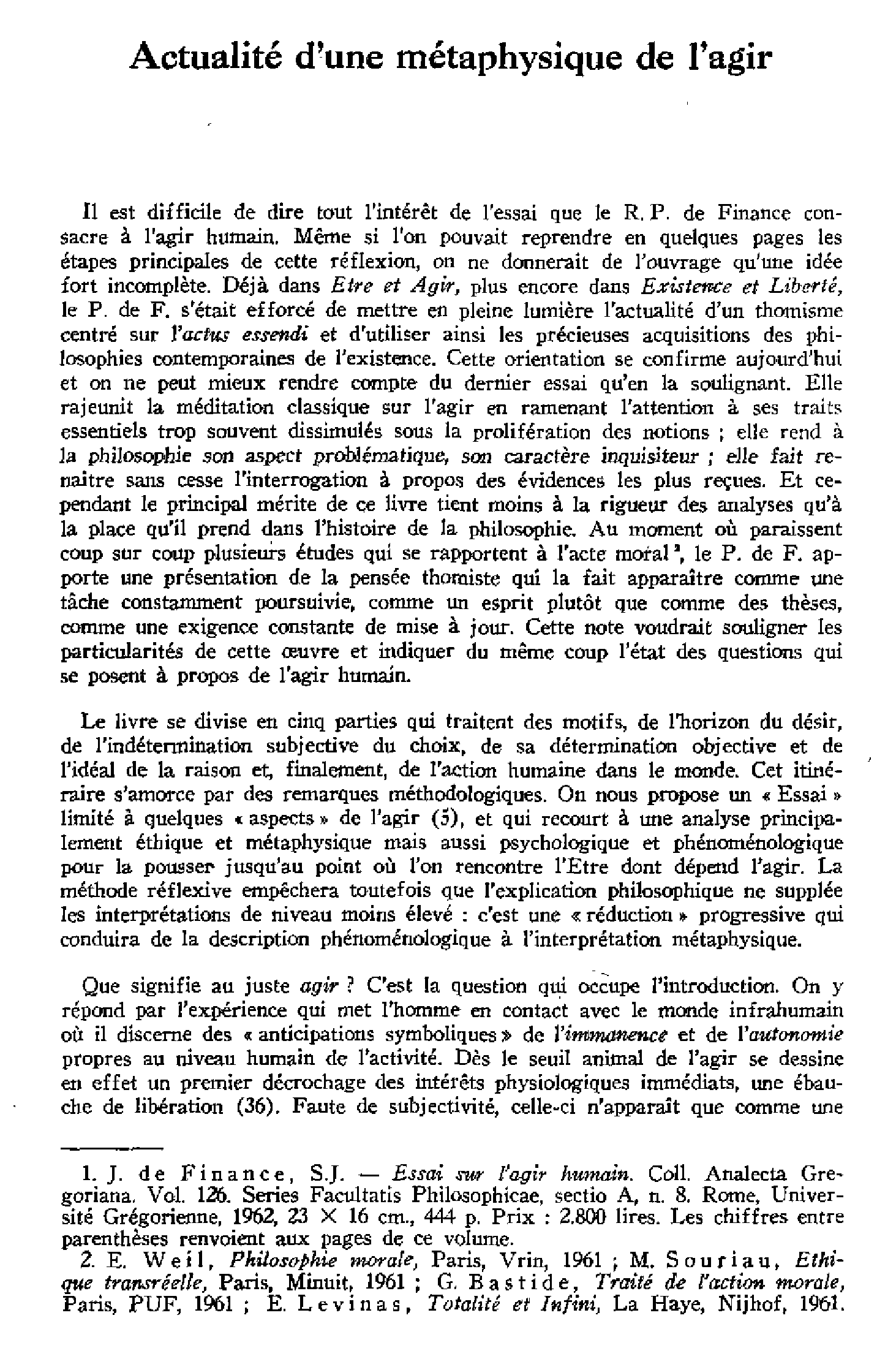 Actualité d'une métaphysique de l'agir. À propos d'un livre récent