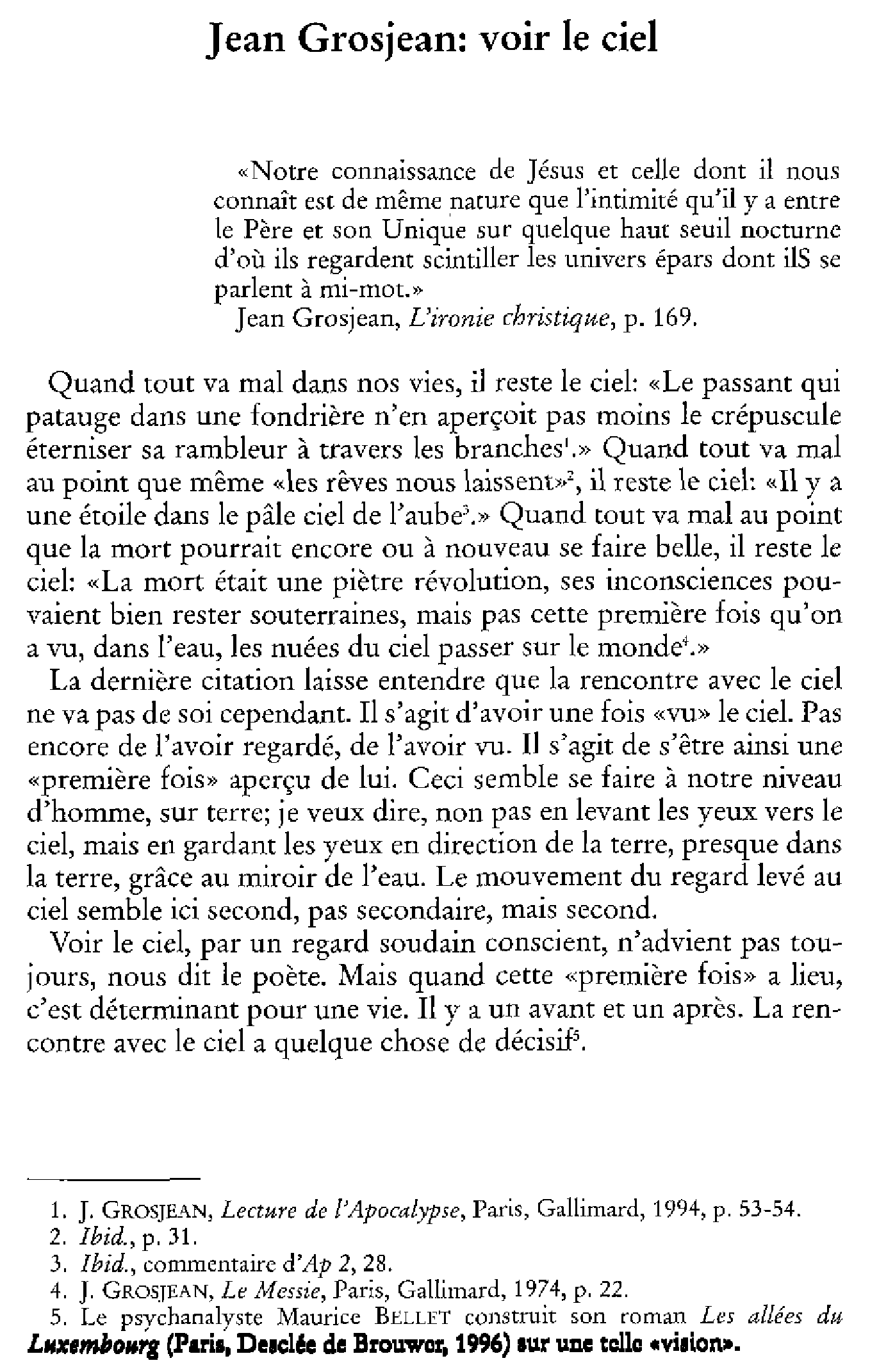 Jean Grosjean: voir le ciel