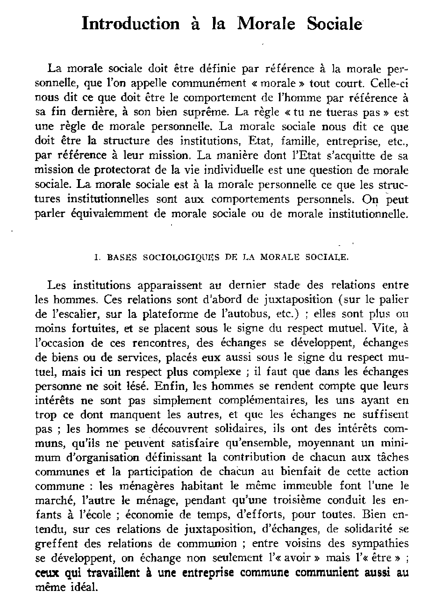 Introduction à la morale sociale