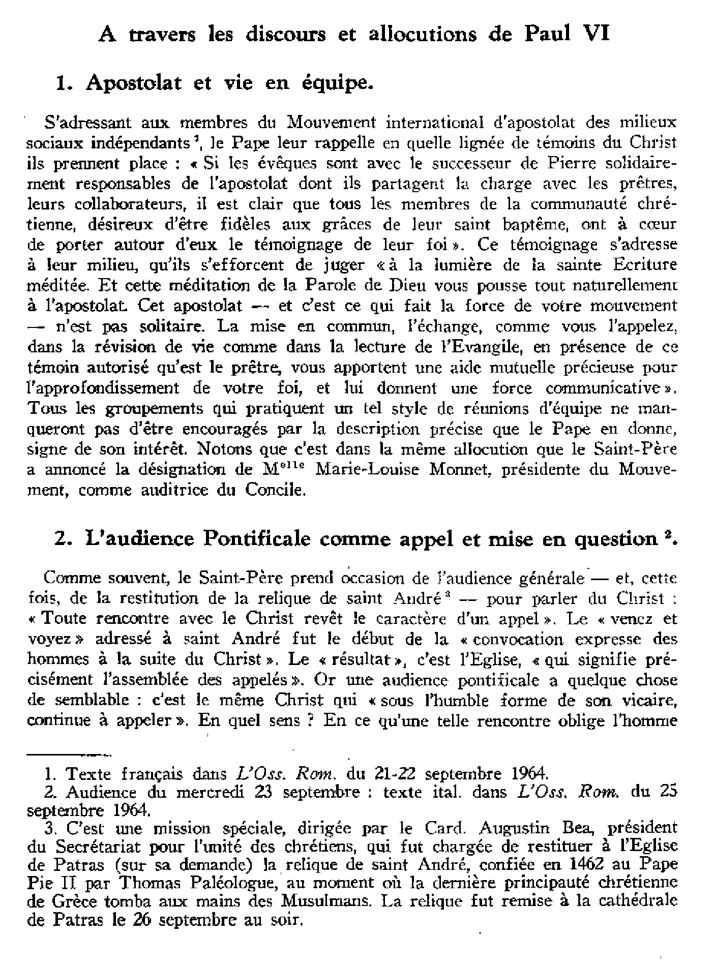 À travers les discours et allocutions de Paul VI