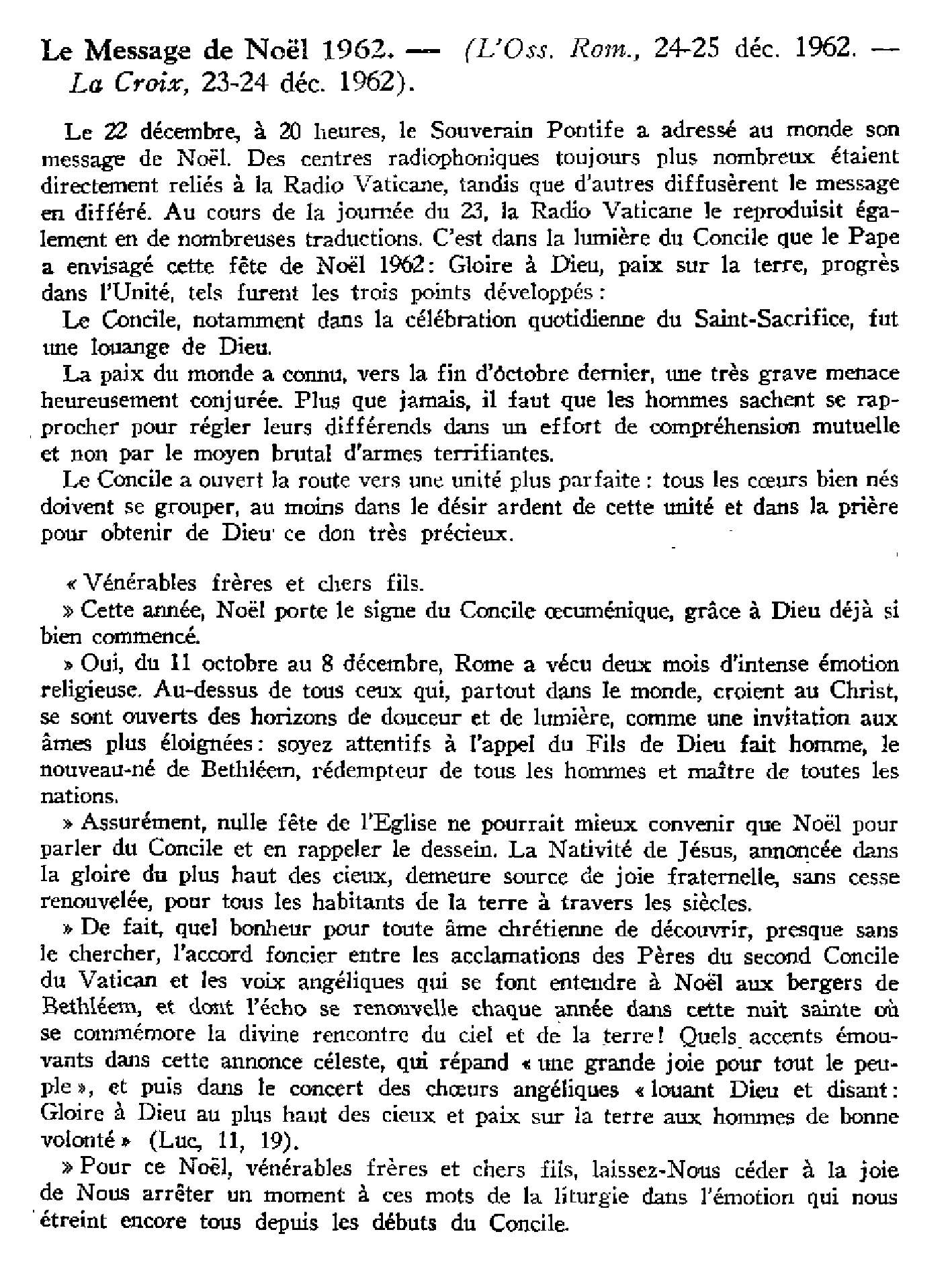 Le message de Noël 1962