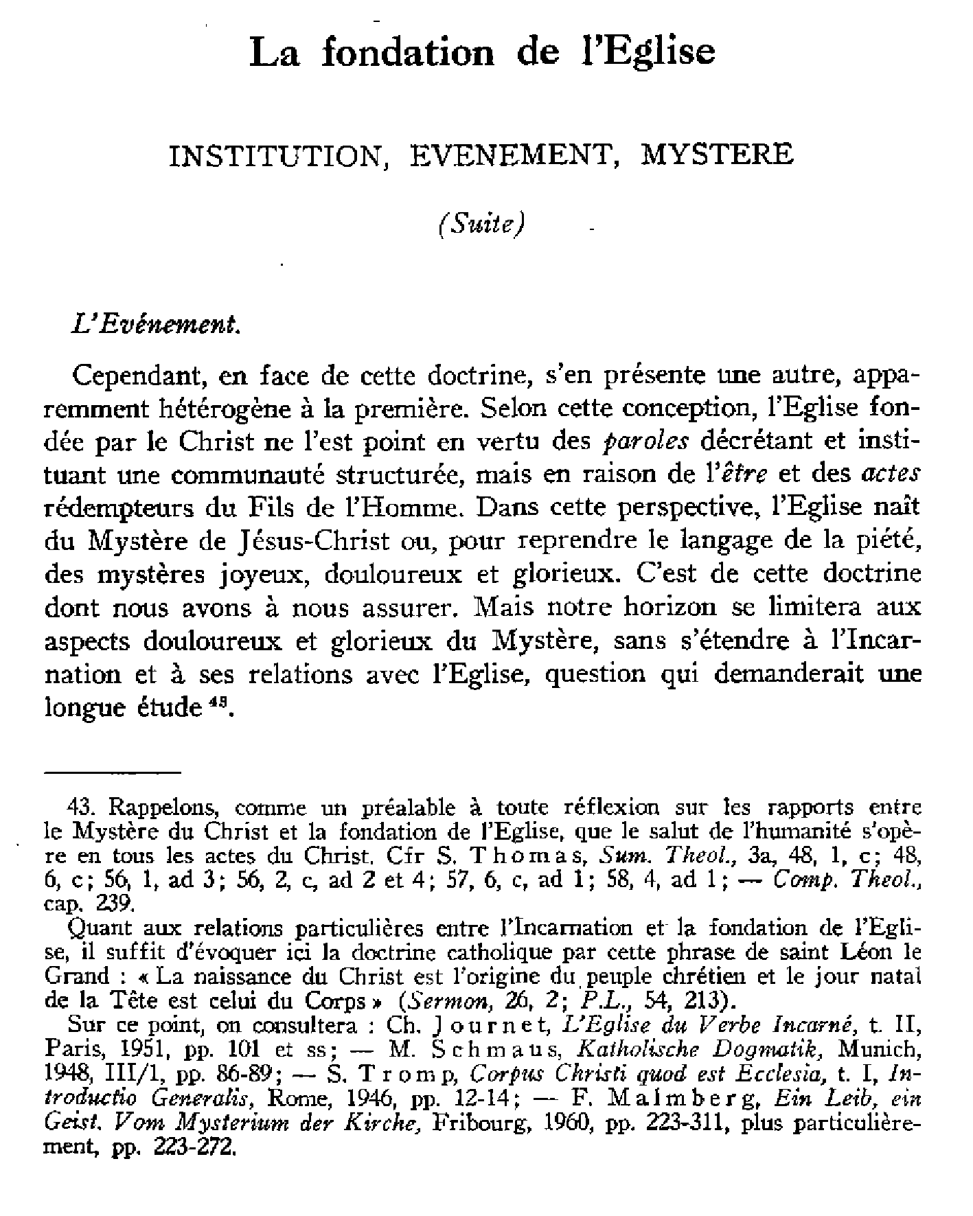 La fondation de l'Église. Institution, événement, mystère (suite)