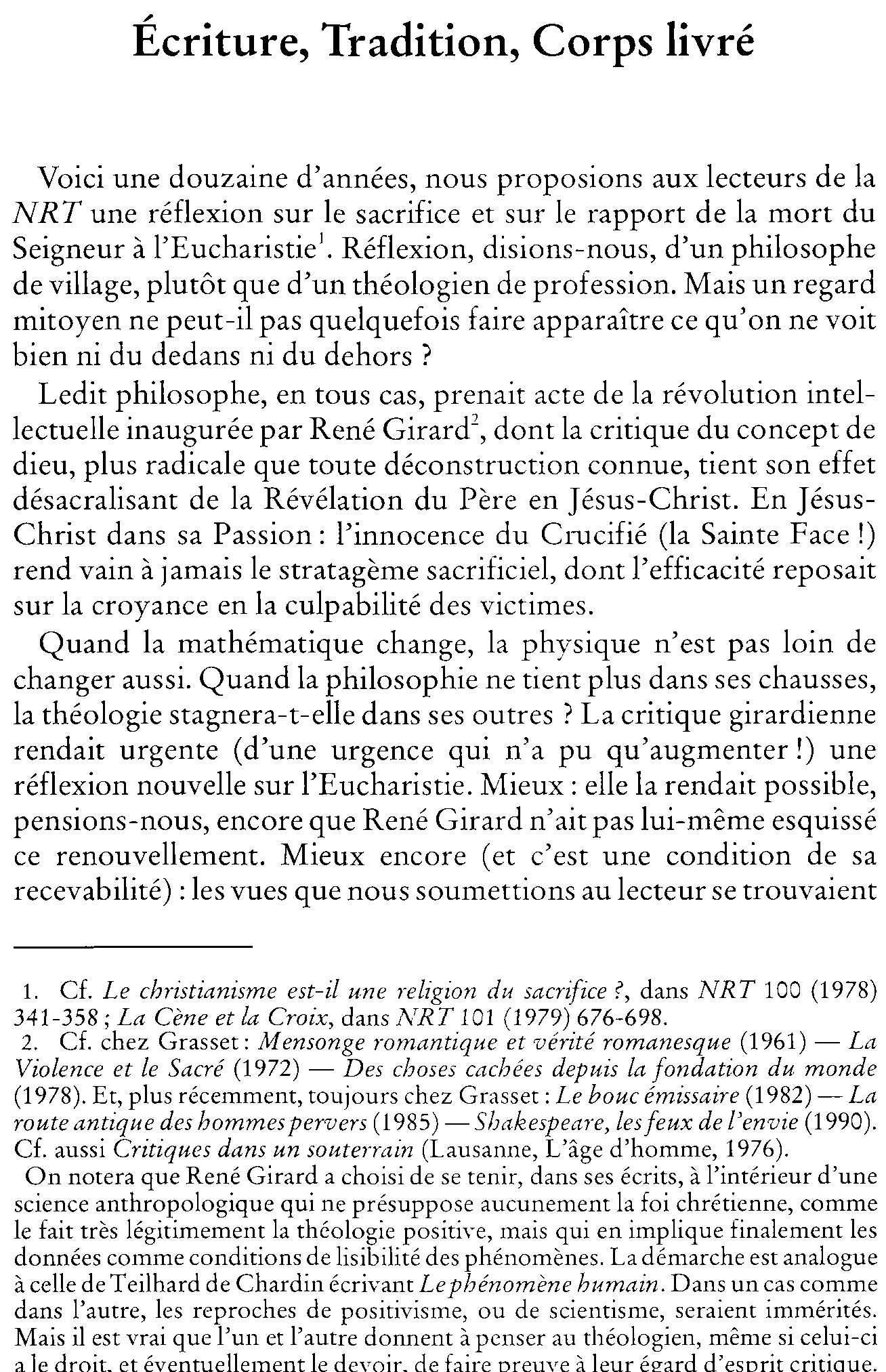 Écriture, Tradition, Corps livré