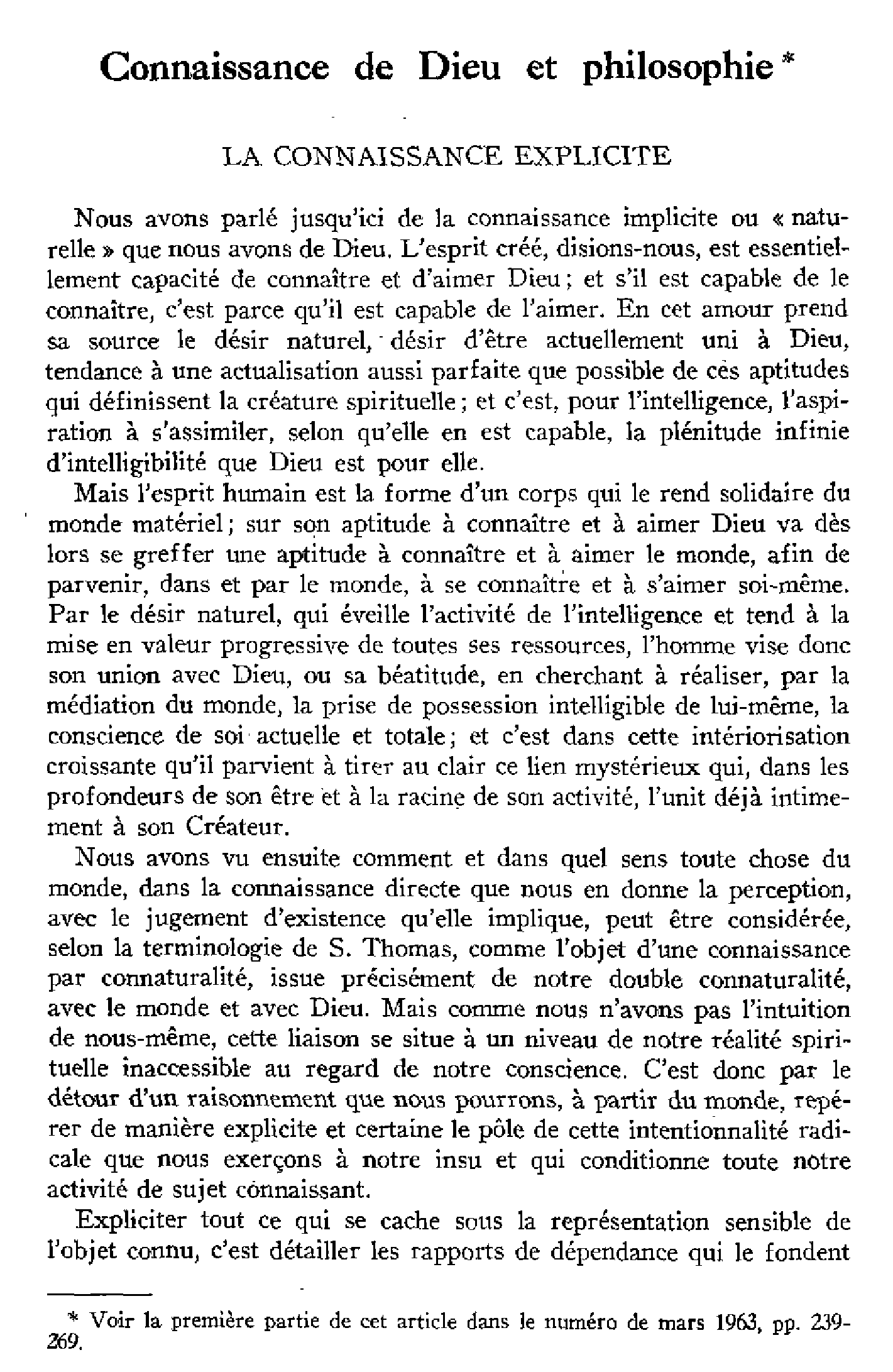 Connaissance de Dieu et philosophie. La connaissance explicite