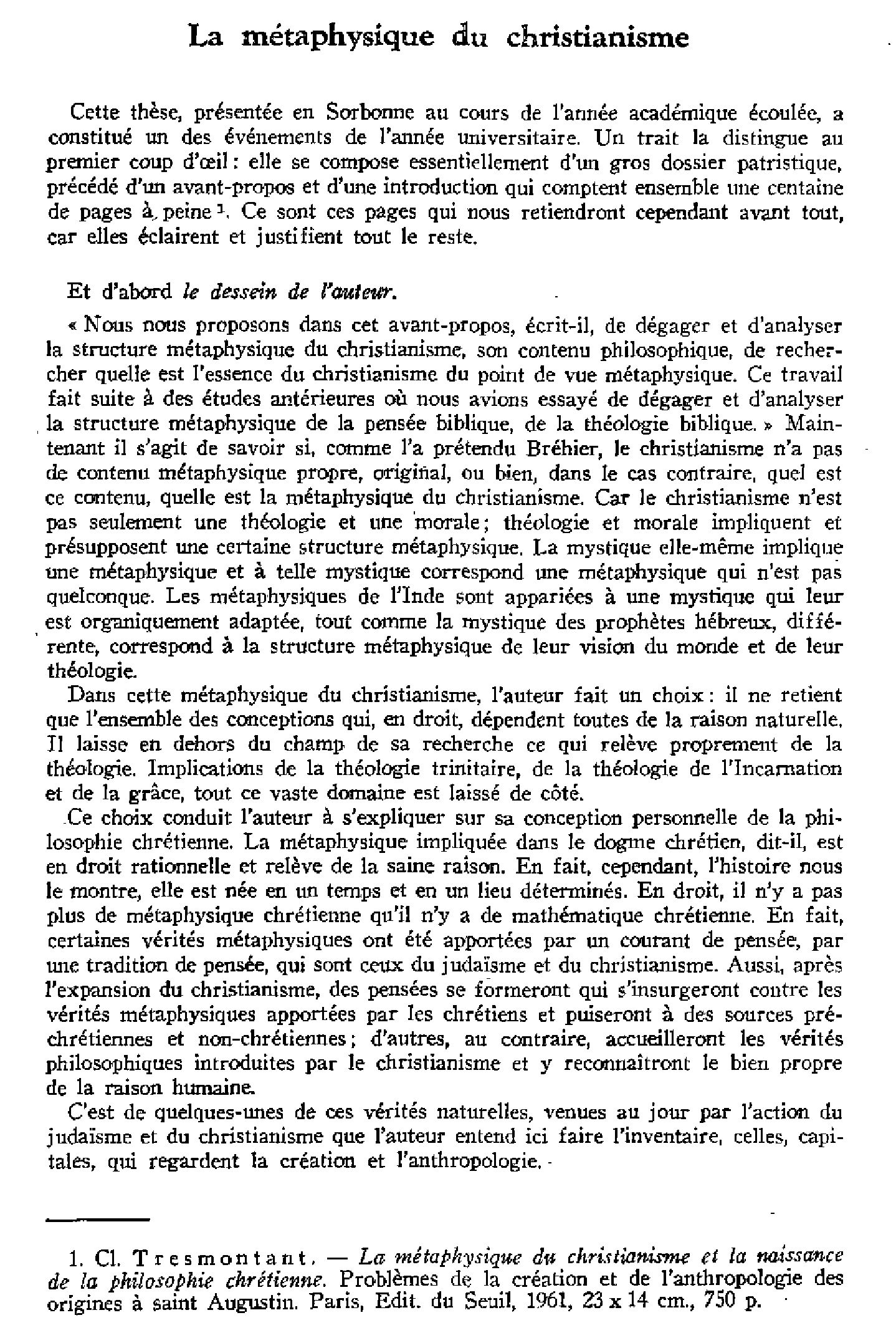 La métaphysique du christianisme