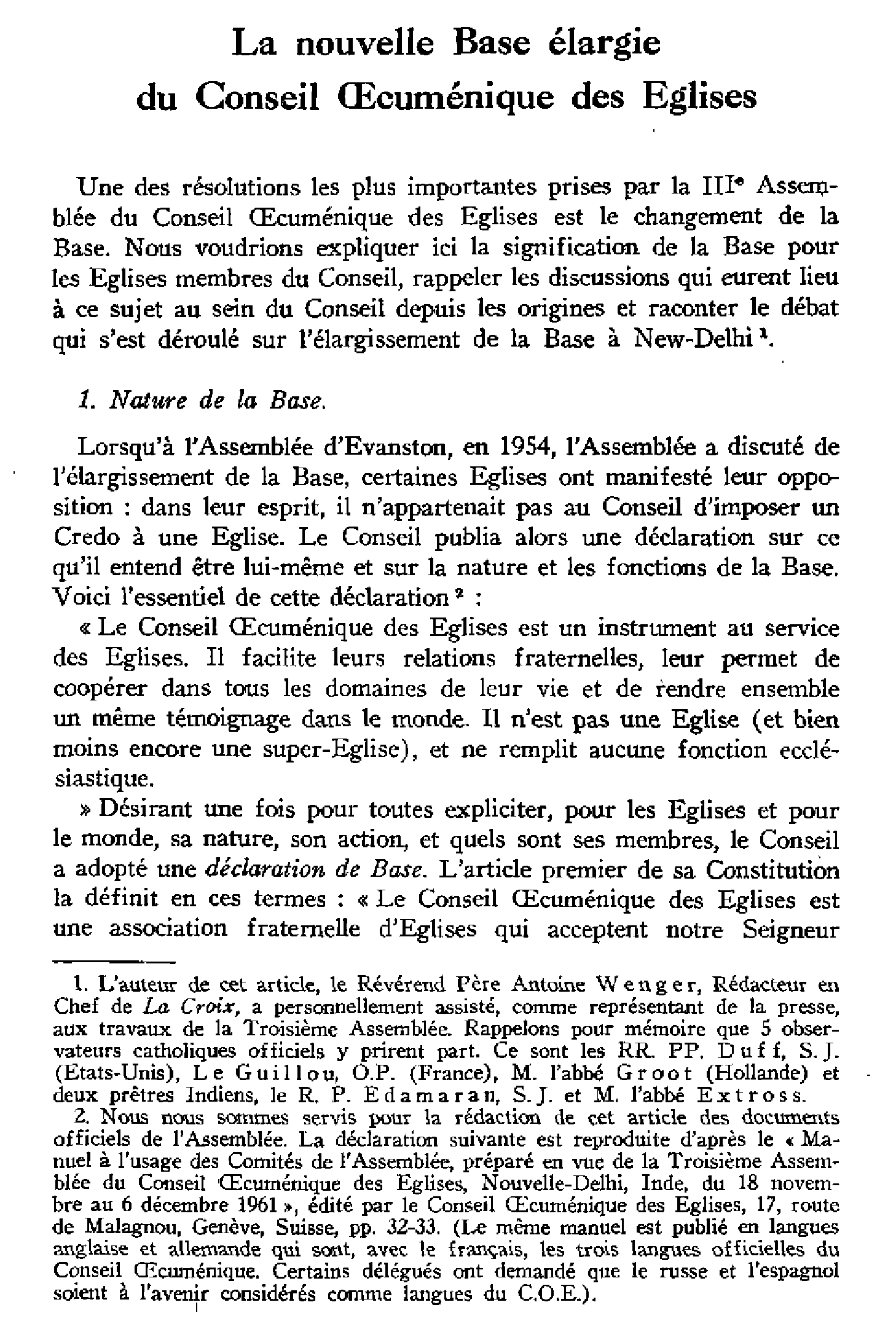 La nouvelle Base élargie du Conseil Oecuménique des Églises