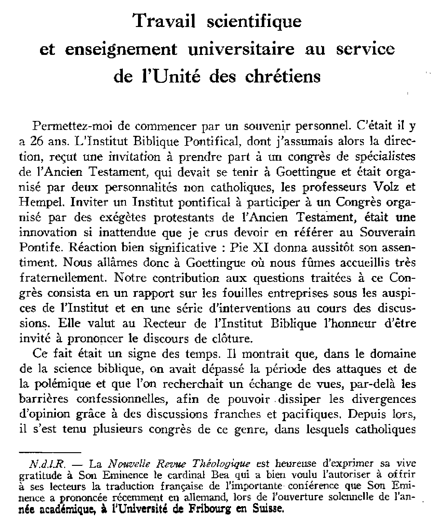 Travail scientifique et enseignement universitaire au service de l'Unité des chrétiens
