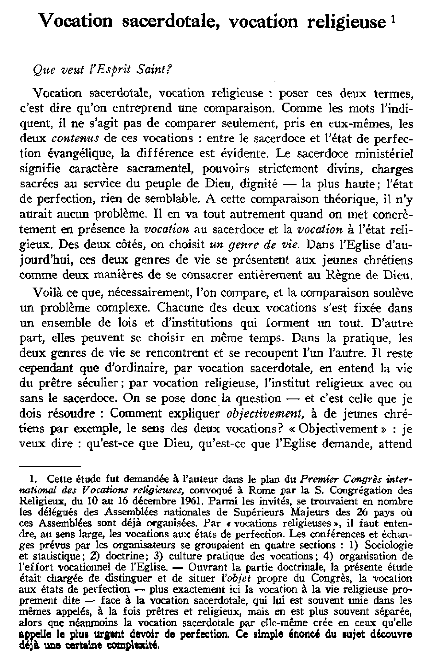 Vocation sacerdotale, vocation religieuse