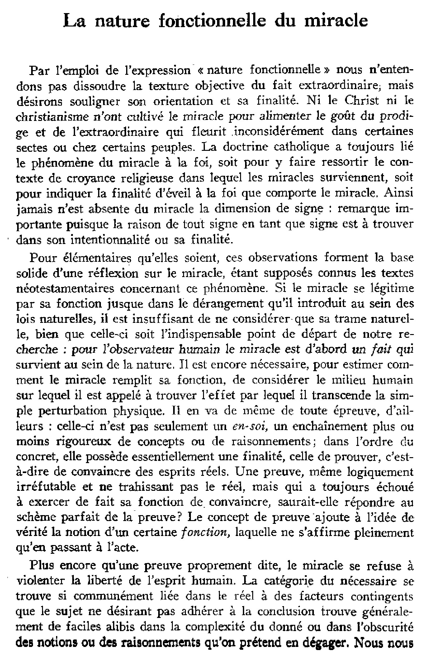La nature fonctionnelle du miracle