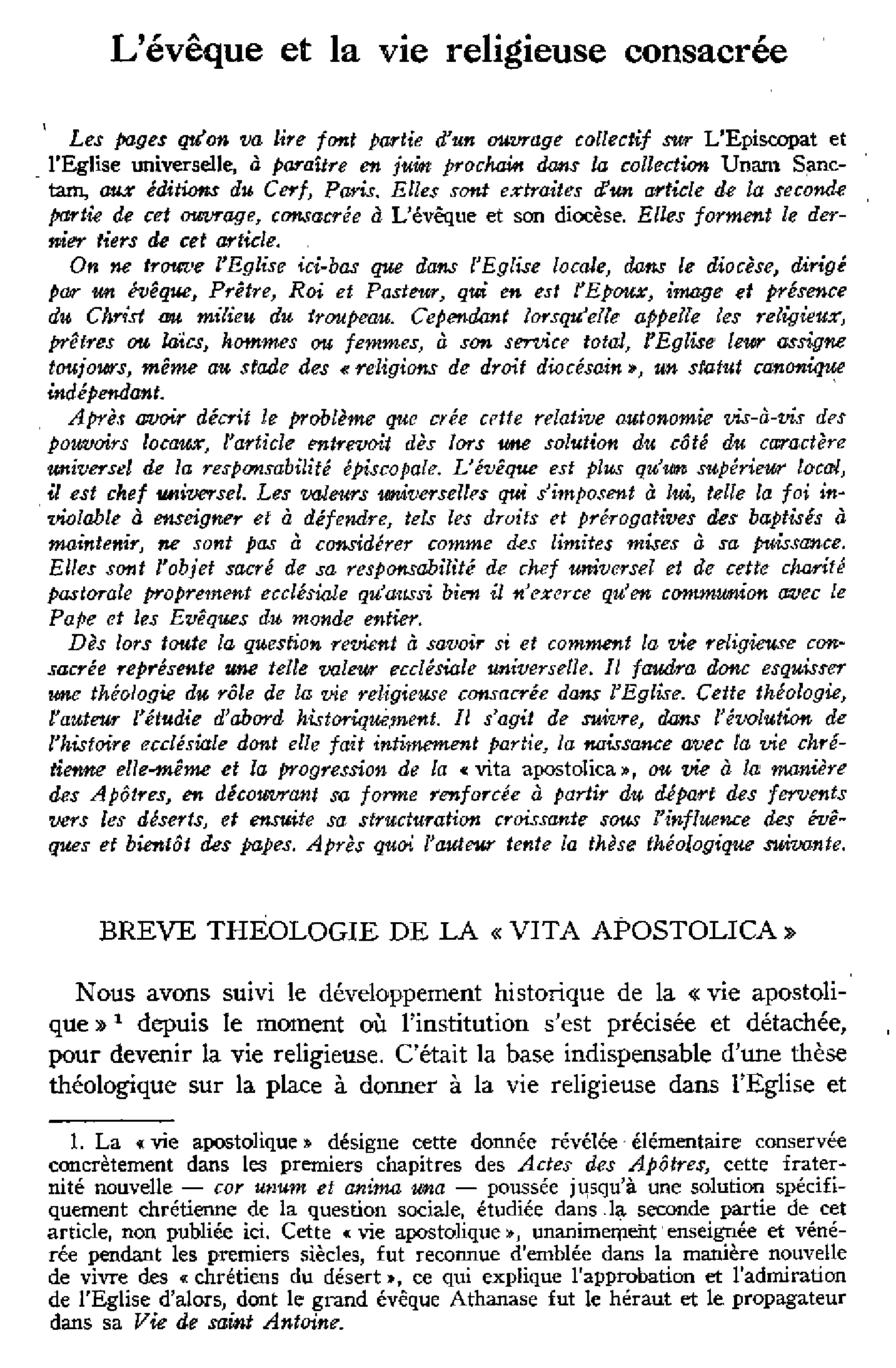 L'évêque et la vie religieuse