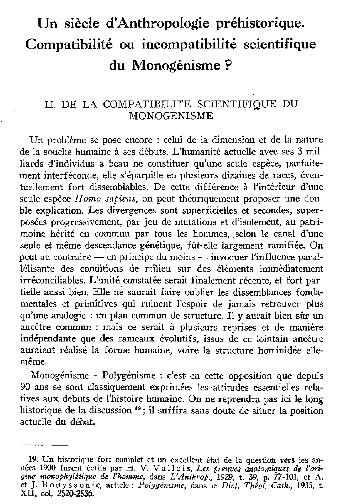 Un siècle d'Anthropologie préhistorique. Comptabilité ou incompatibilité scientifique du Monegénisme? (suite)