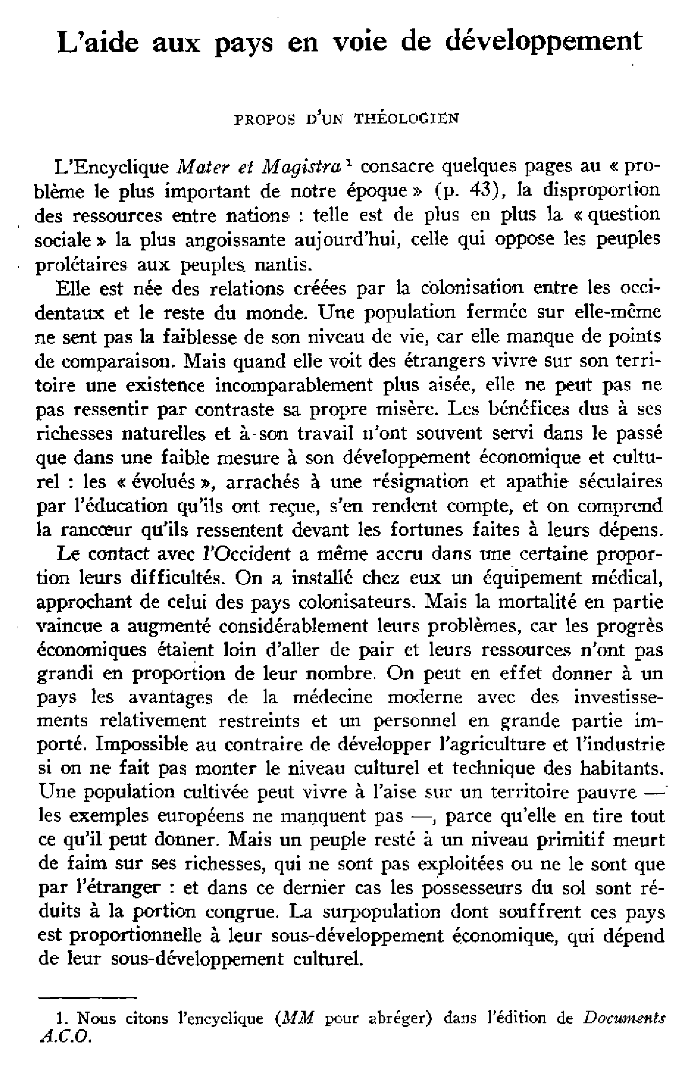 L'aide aux pays en voie de développement