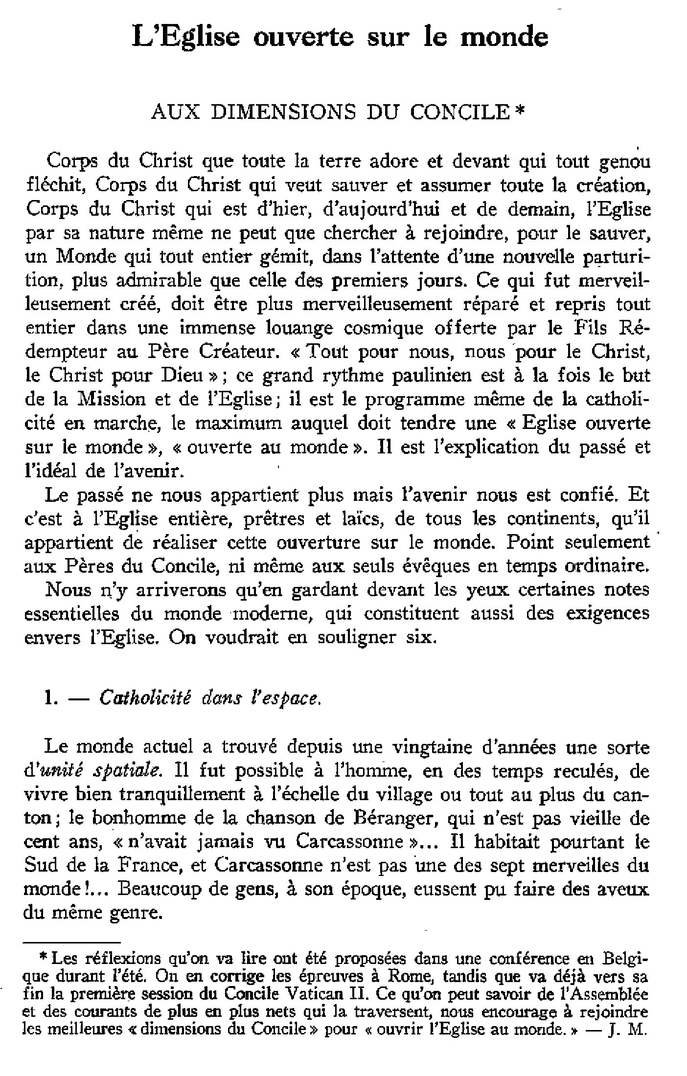 L'Église ouverte sur le monde