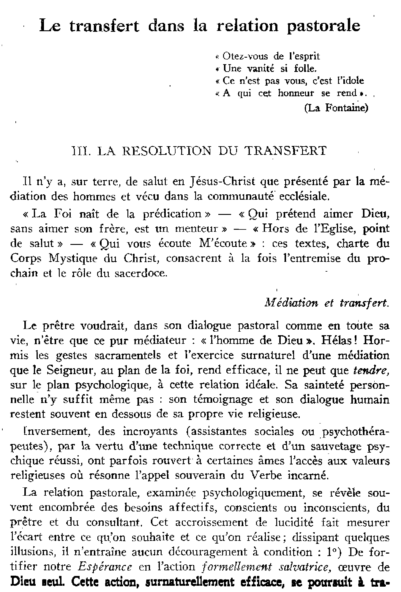 Le transfert dans la relation pastorale