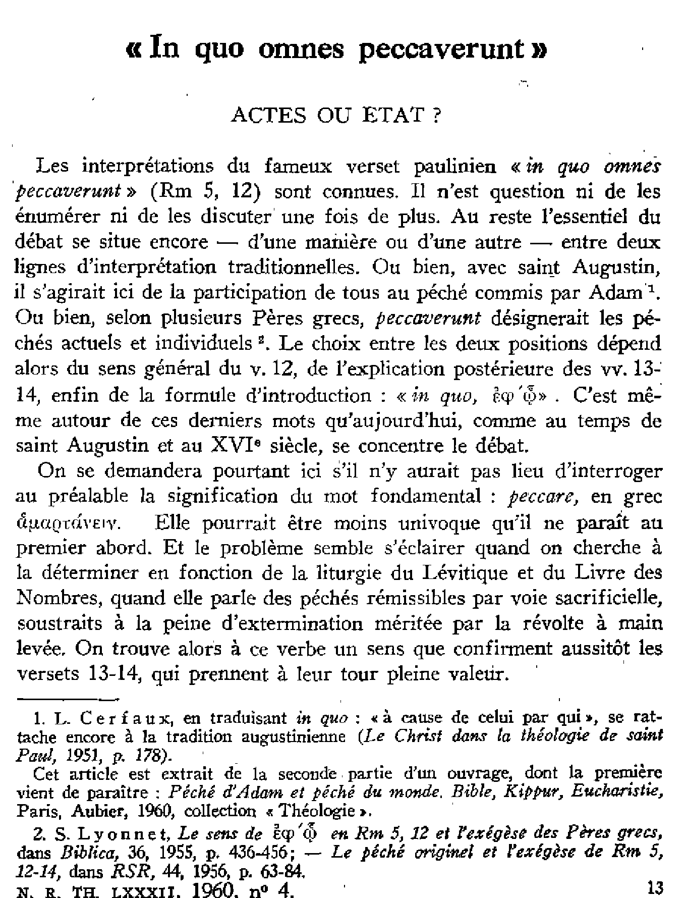 «In quo omnes peccaverunt». Actes ou état?
