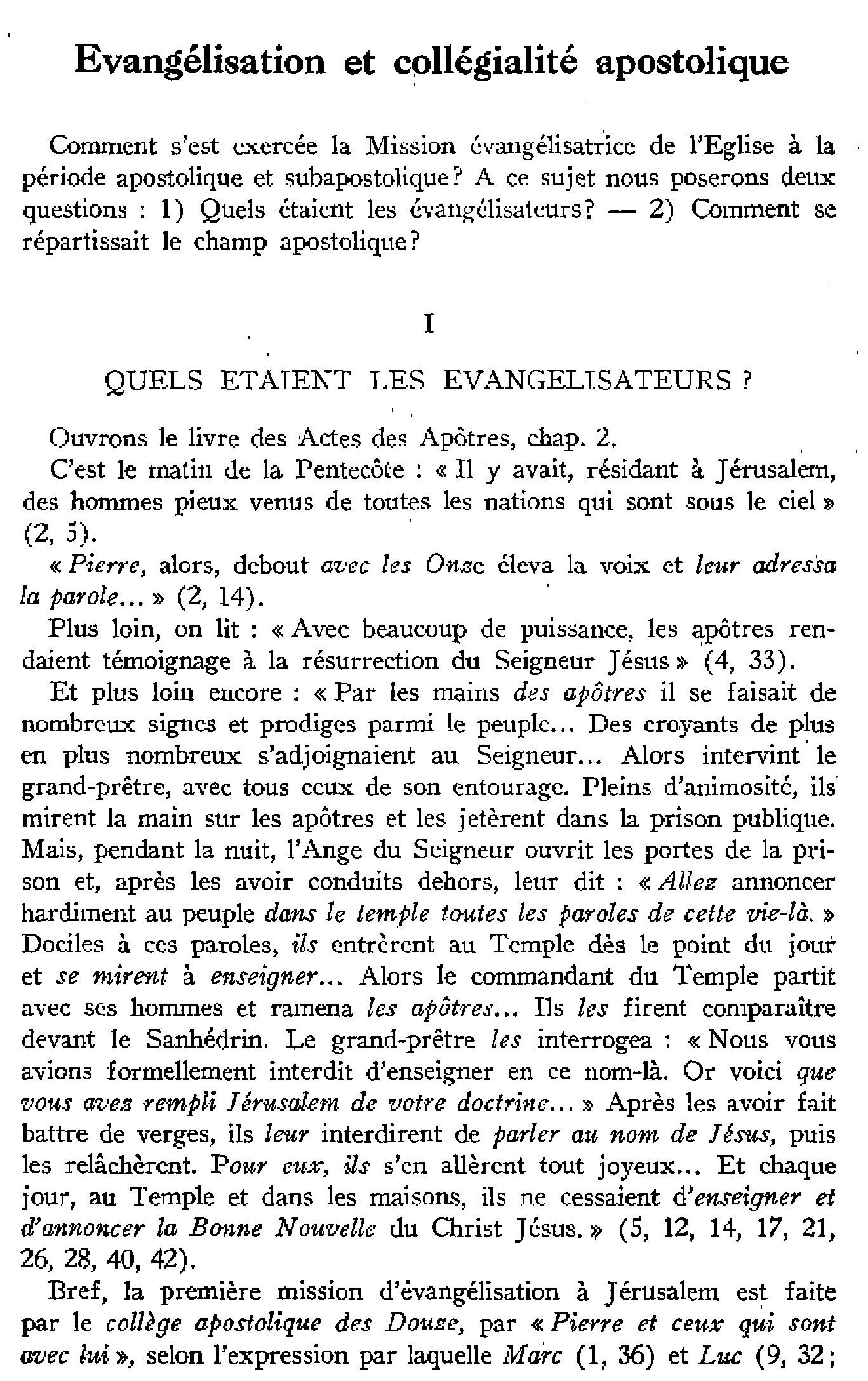 Évangélisation et collégialité apostolique