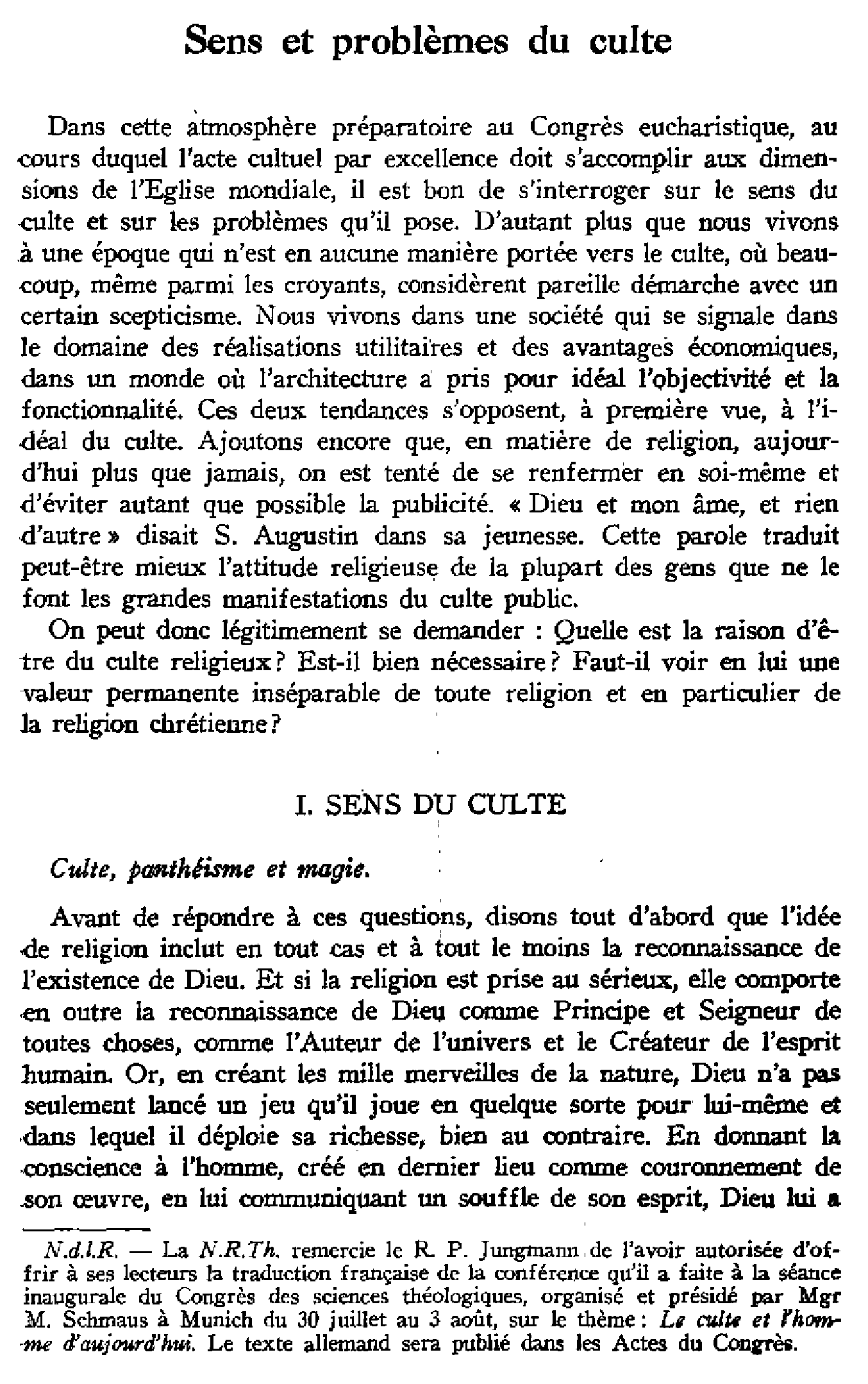 Sens et problème du culte