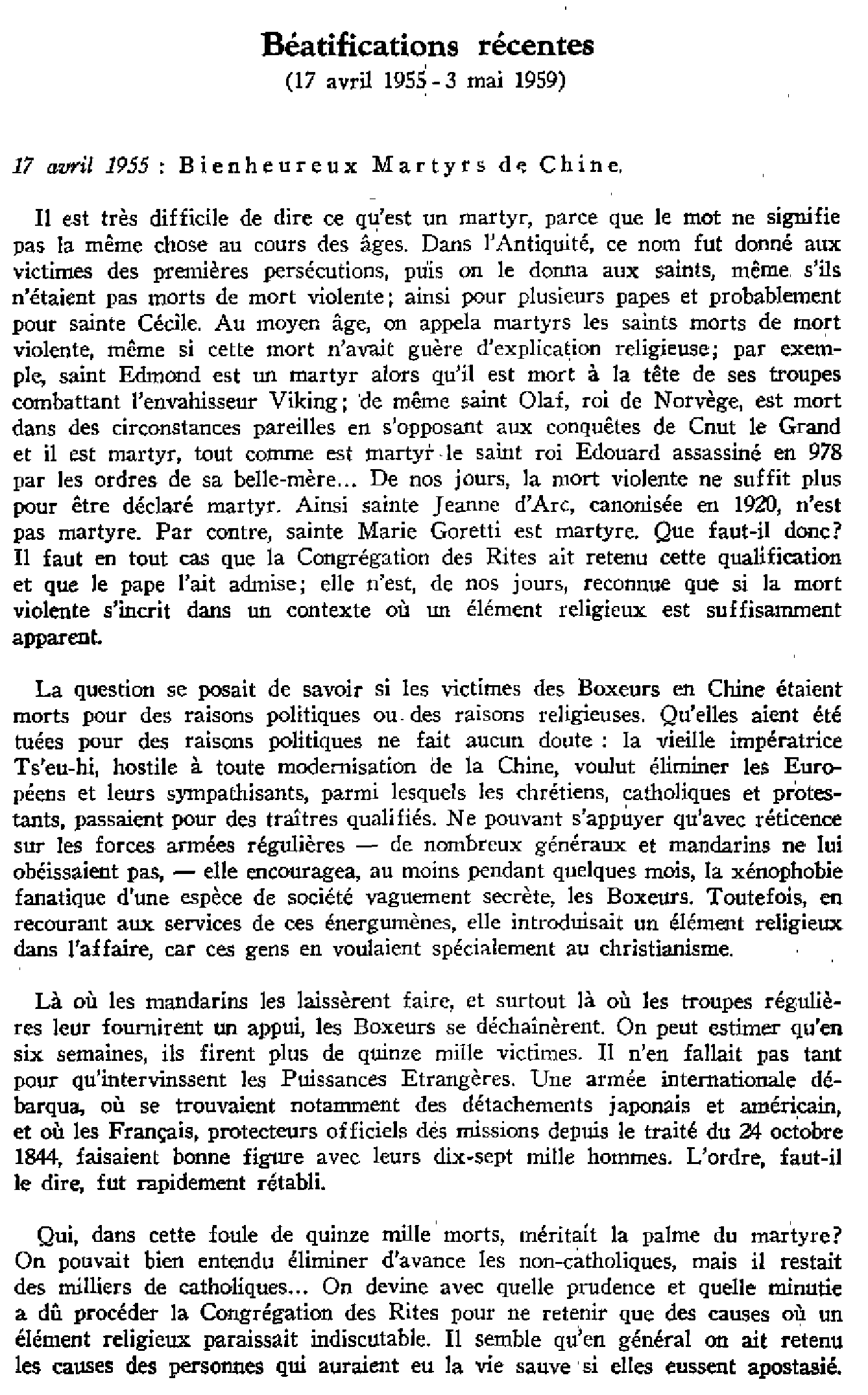 Béatifications récentes (17 avril 1955- 3 ami 1959)