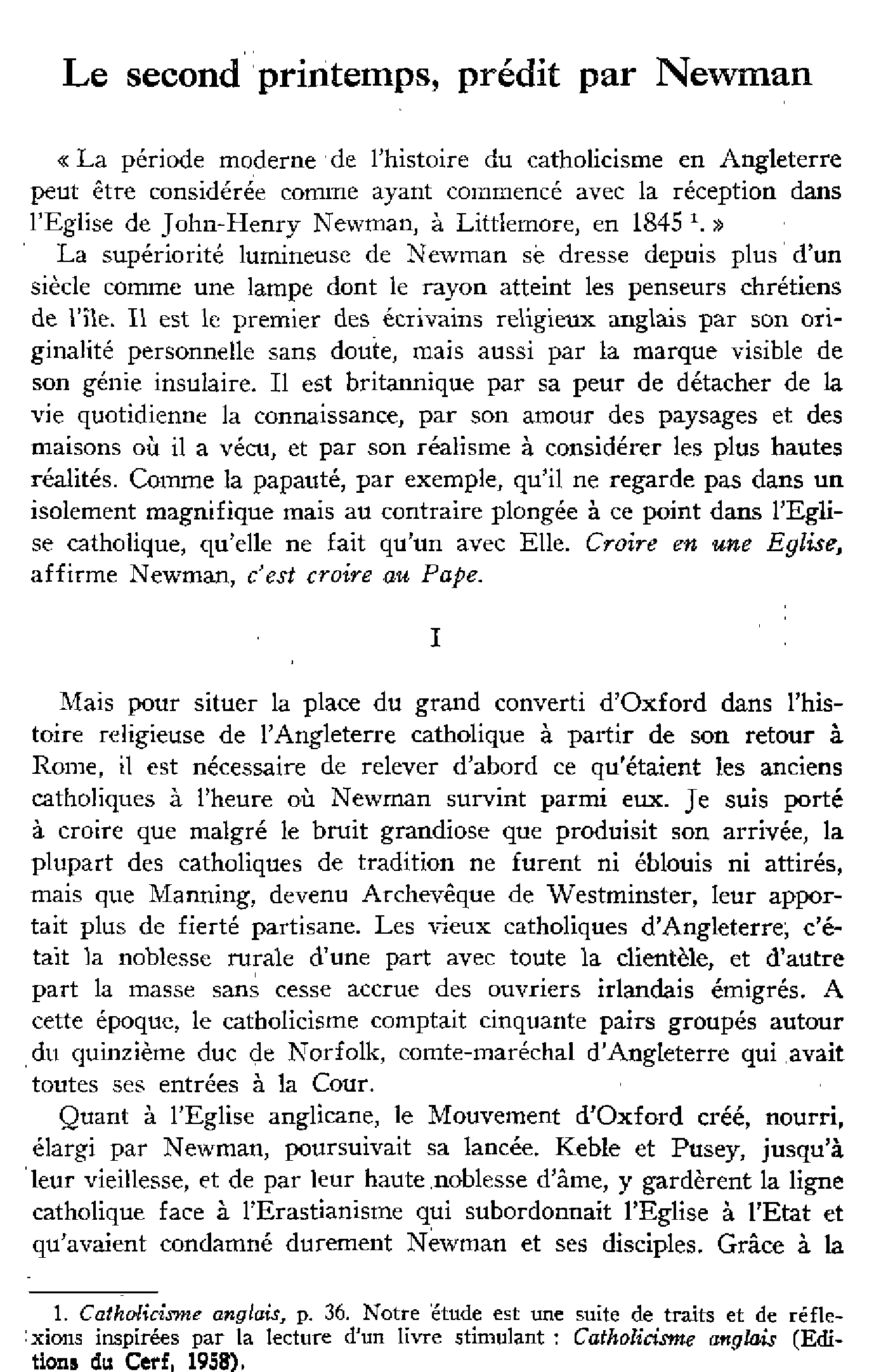 Le second printemps, prédit par Newman