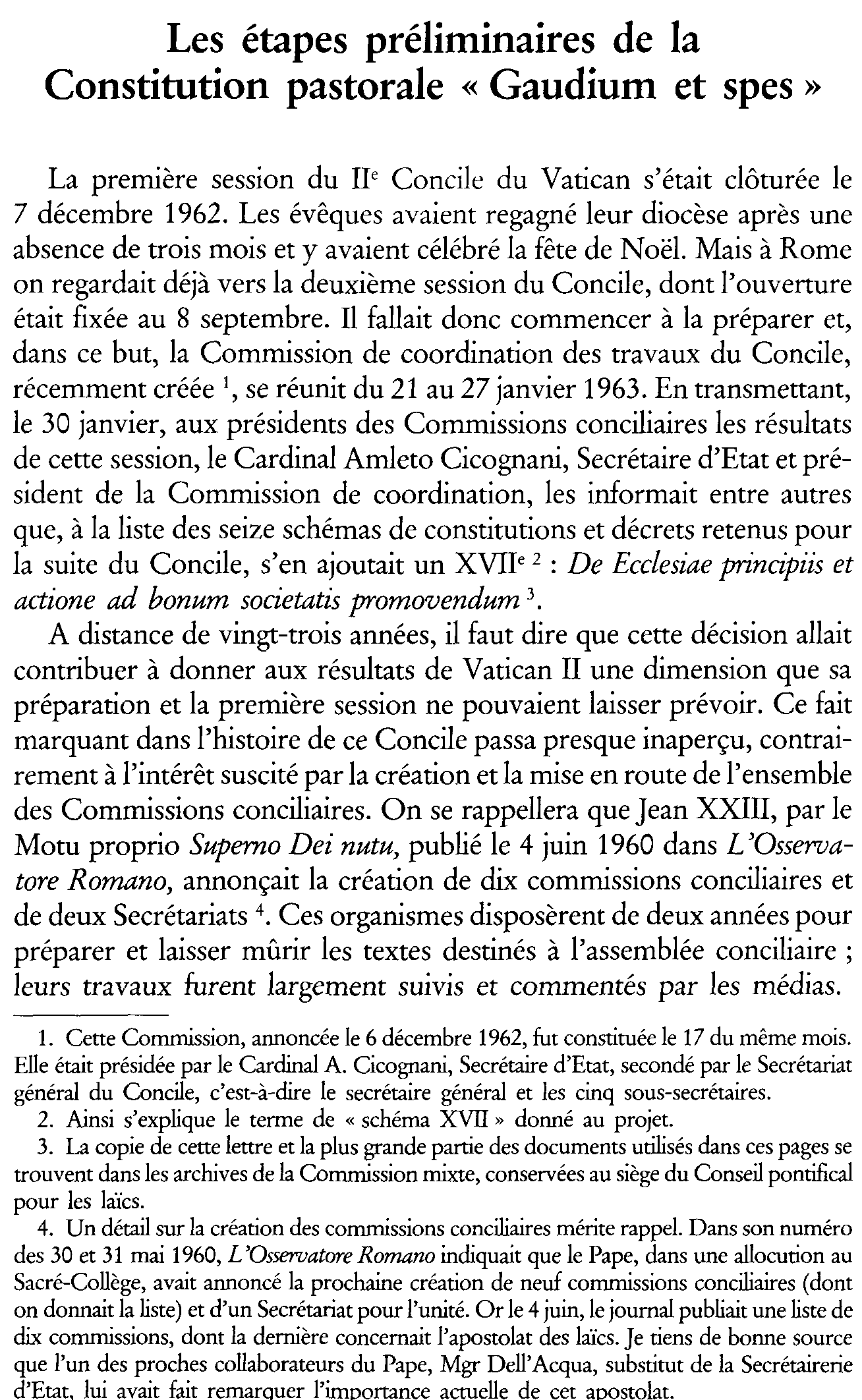Les étapes préliminaires de la Constitution pastorale Gaudium et spes