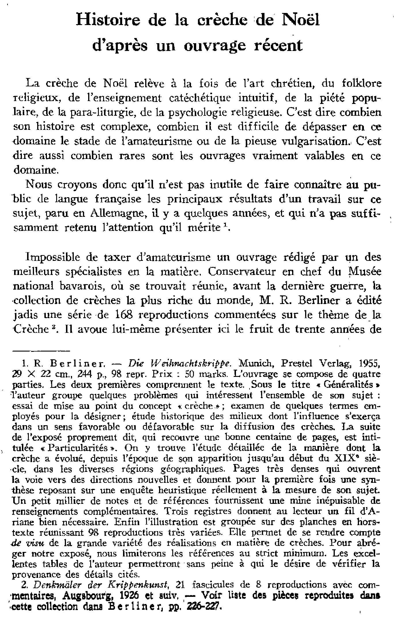 Histoire de la crèche de Noël d'après un ouvrage récent
