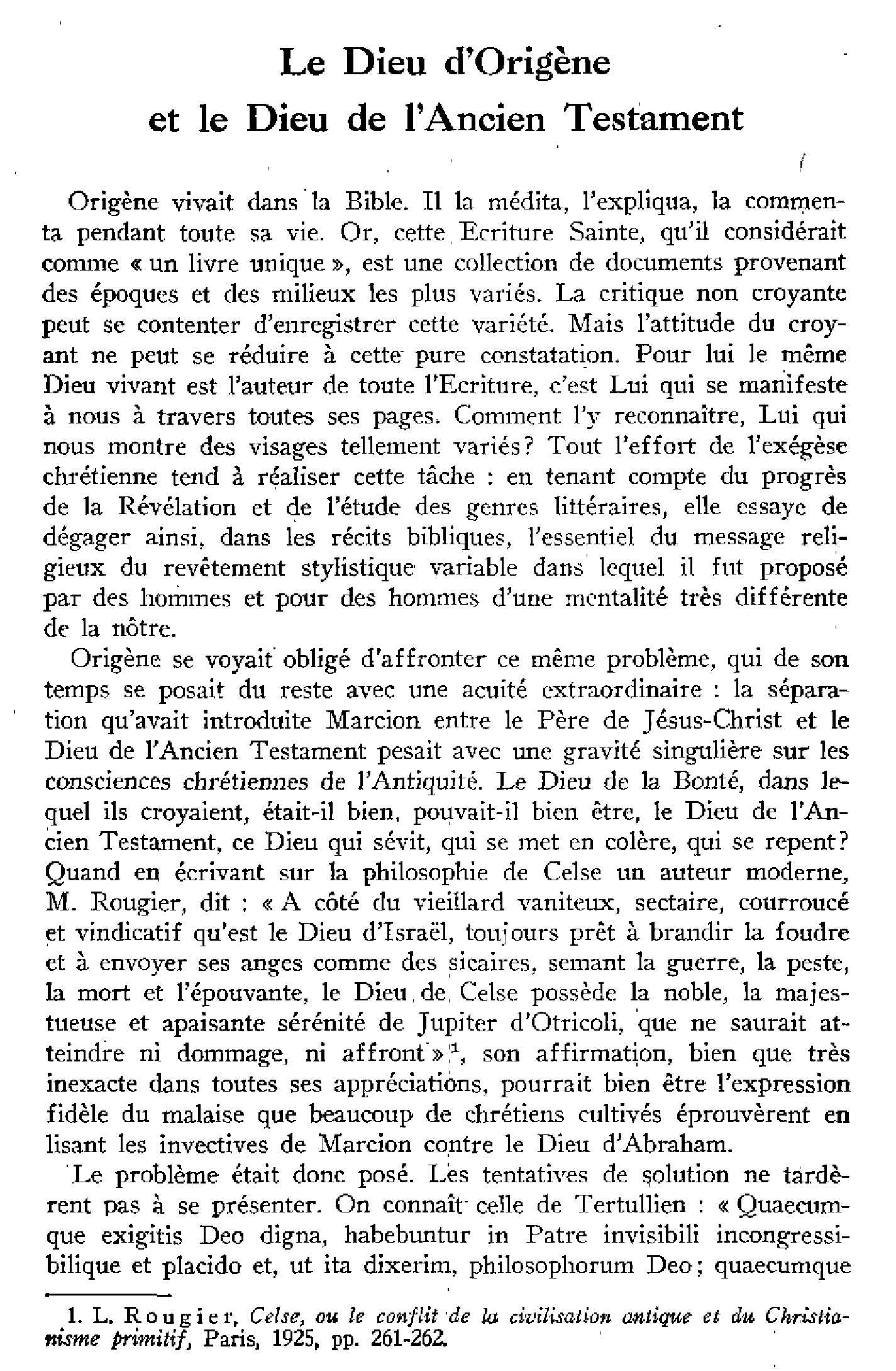 Le Dieu d'Origène et le Dieu de l'Ancien Testament