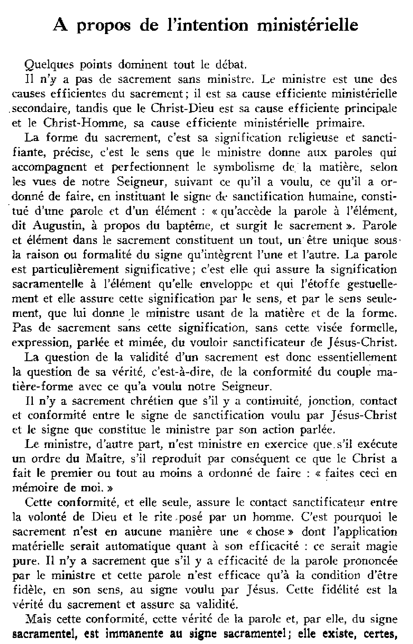À propos de l'intention ministérielle