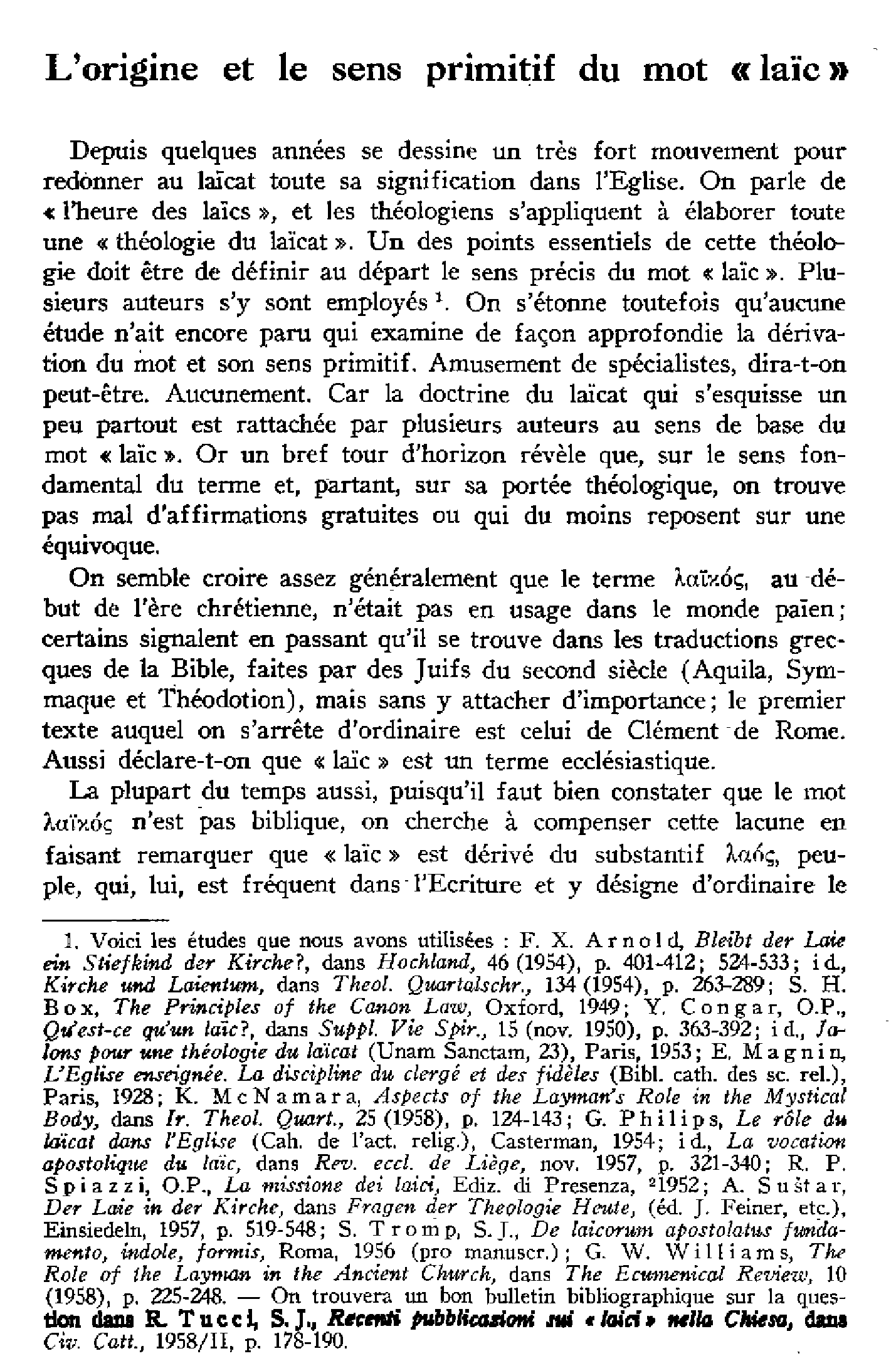 L'origine et le sens primitif du mot «laïc»