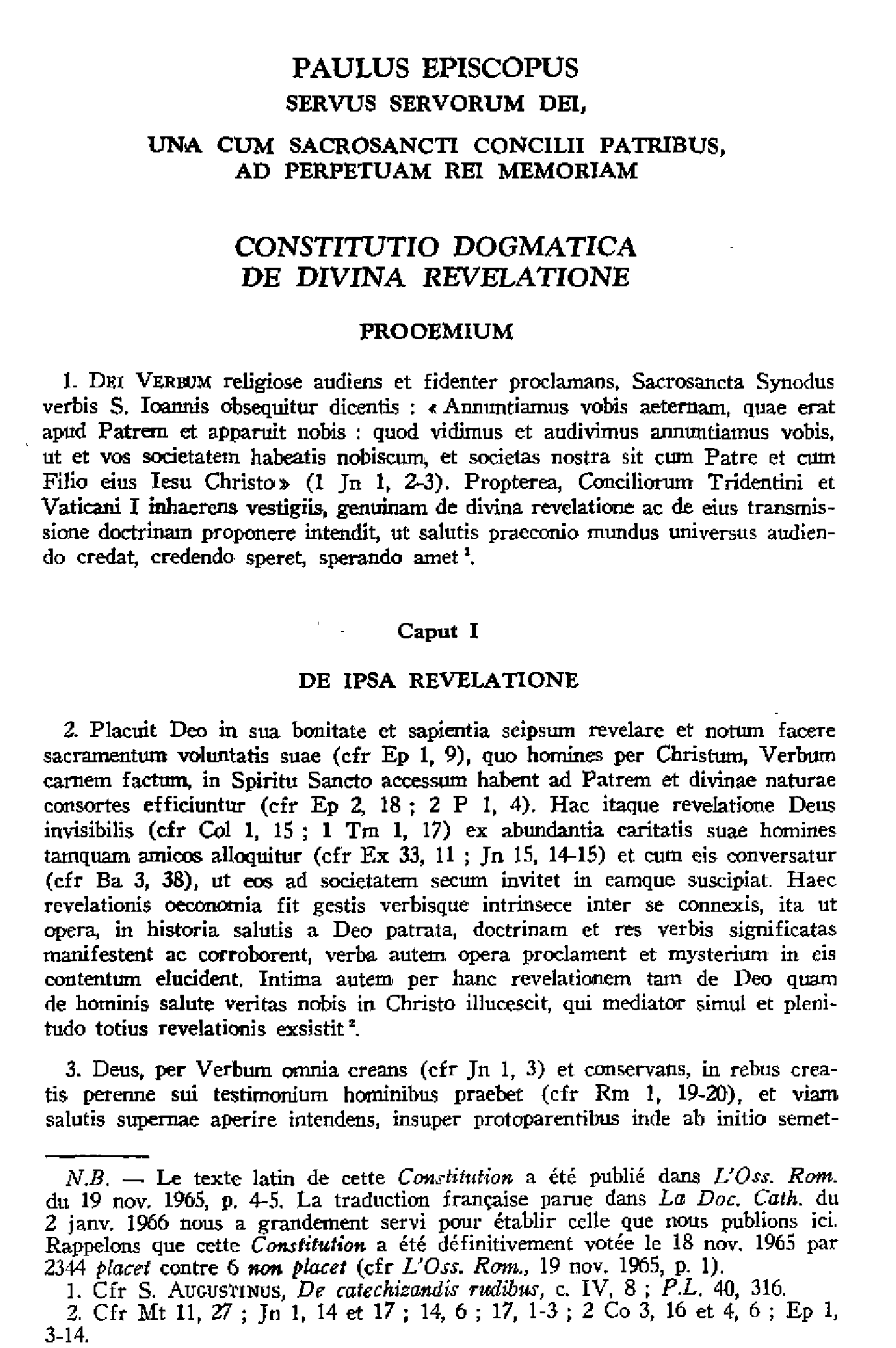 Constitution dogmatique sur la révélation divine. Texte latin et traduction française