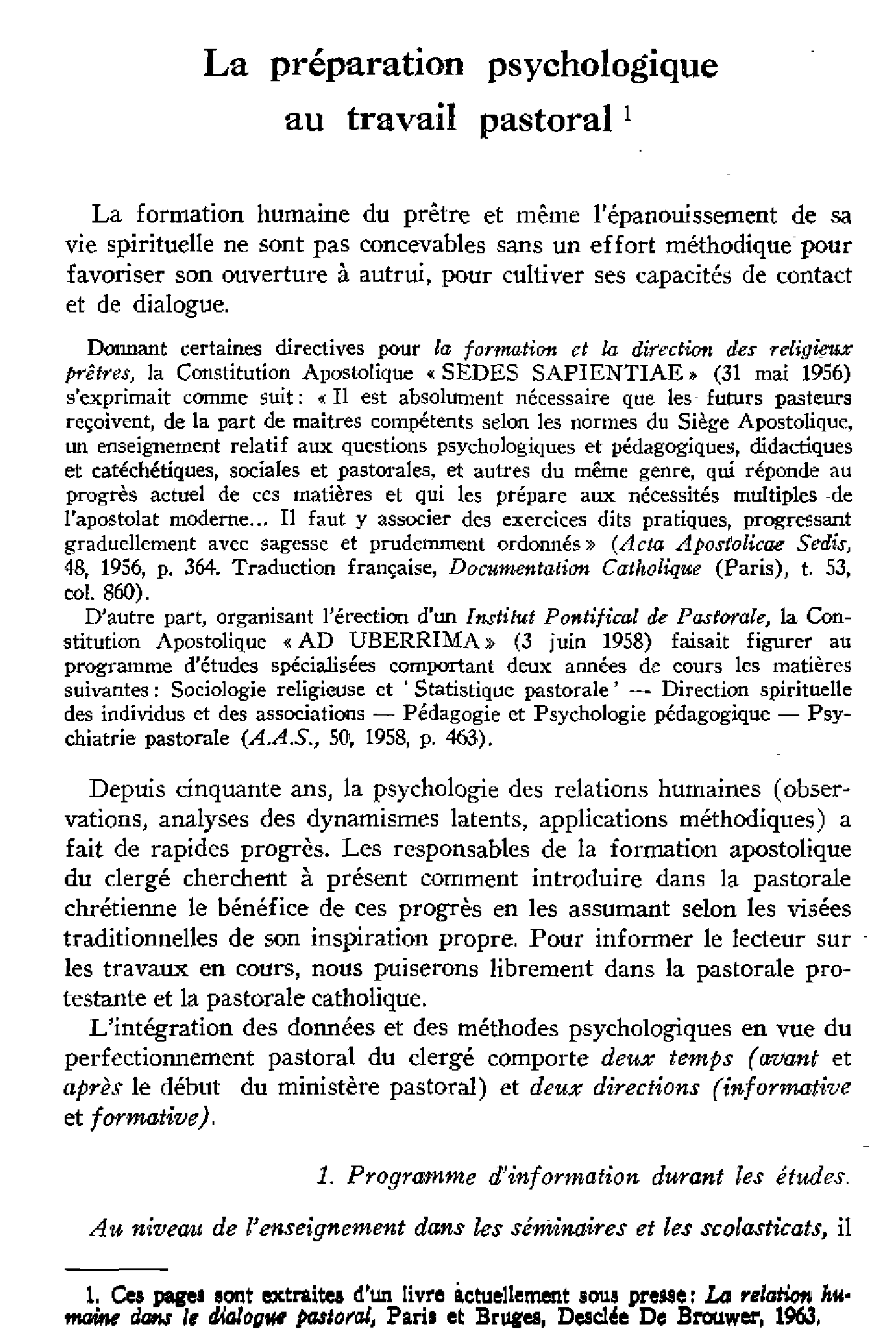La préparation psychologique au travail pastoral