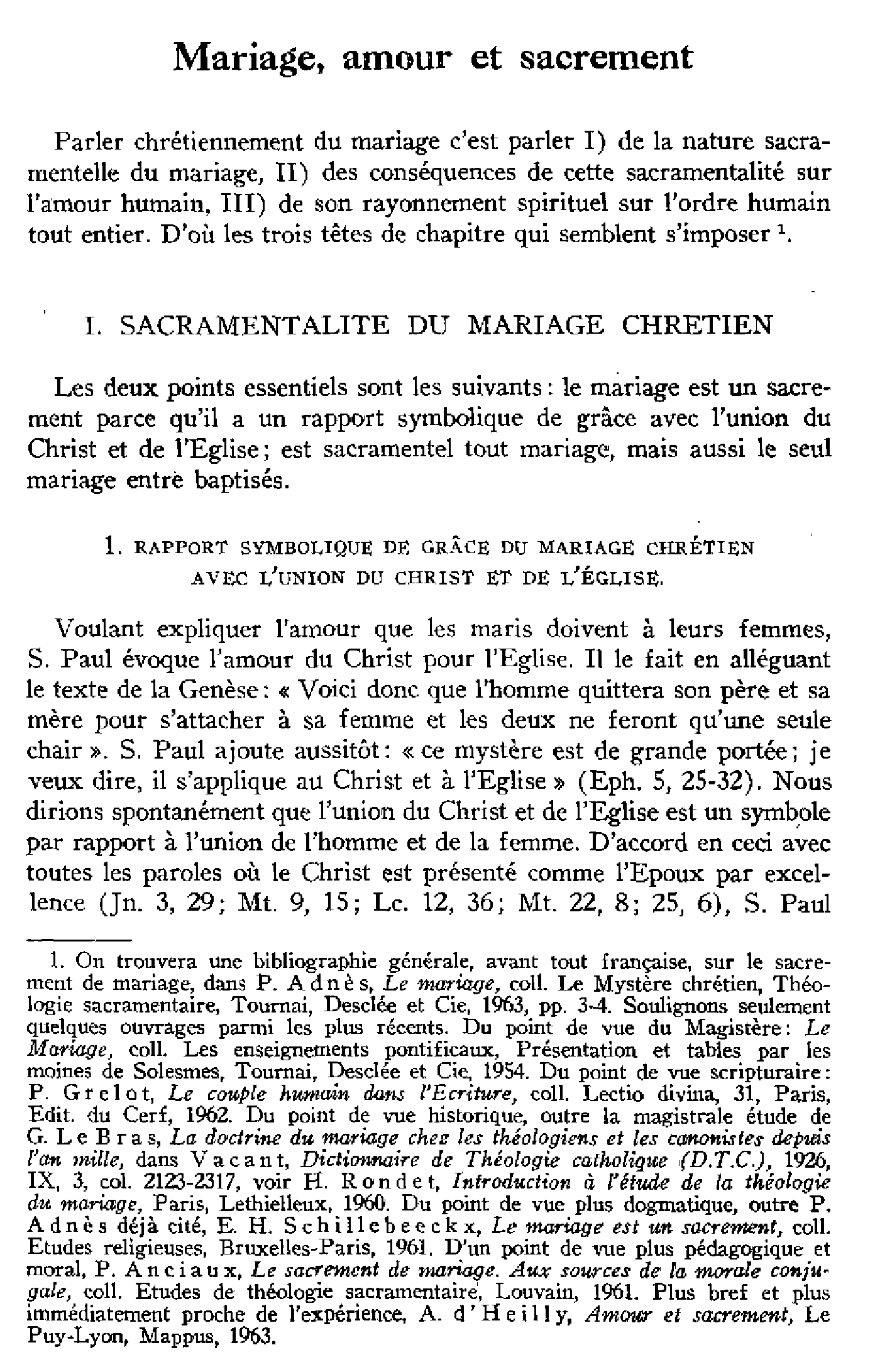 Mariage, amour et sacrement