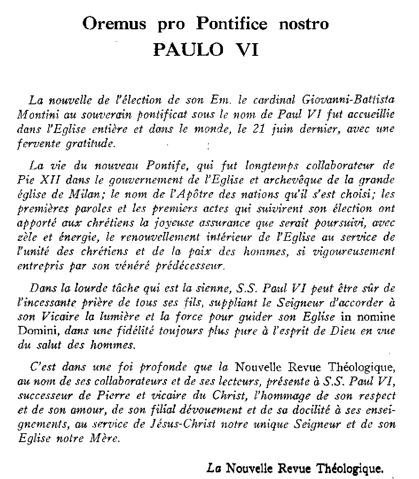 Oremus pro Pontifice nostro Paulo VI