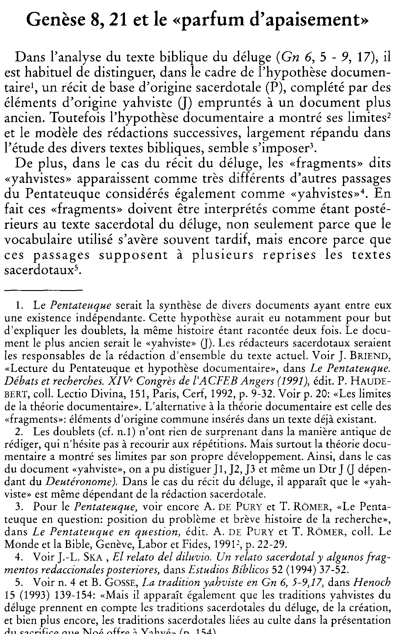 Genèse 8, 21 et le «parfum d'apaisement»