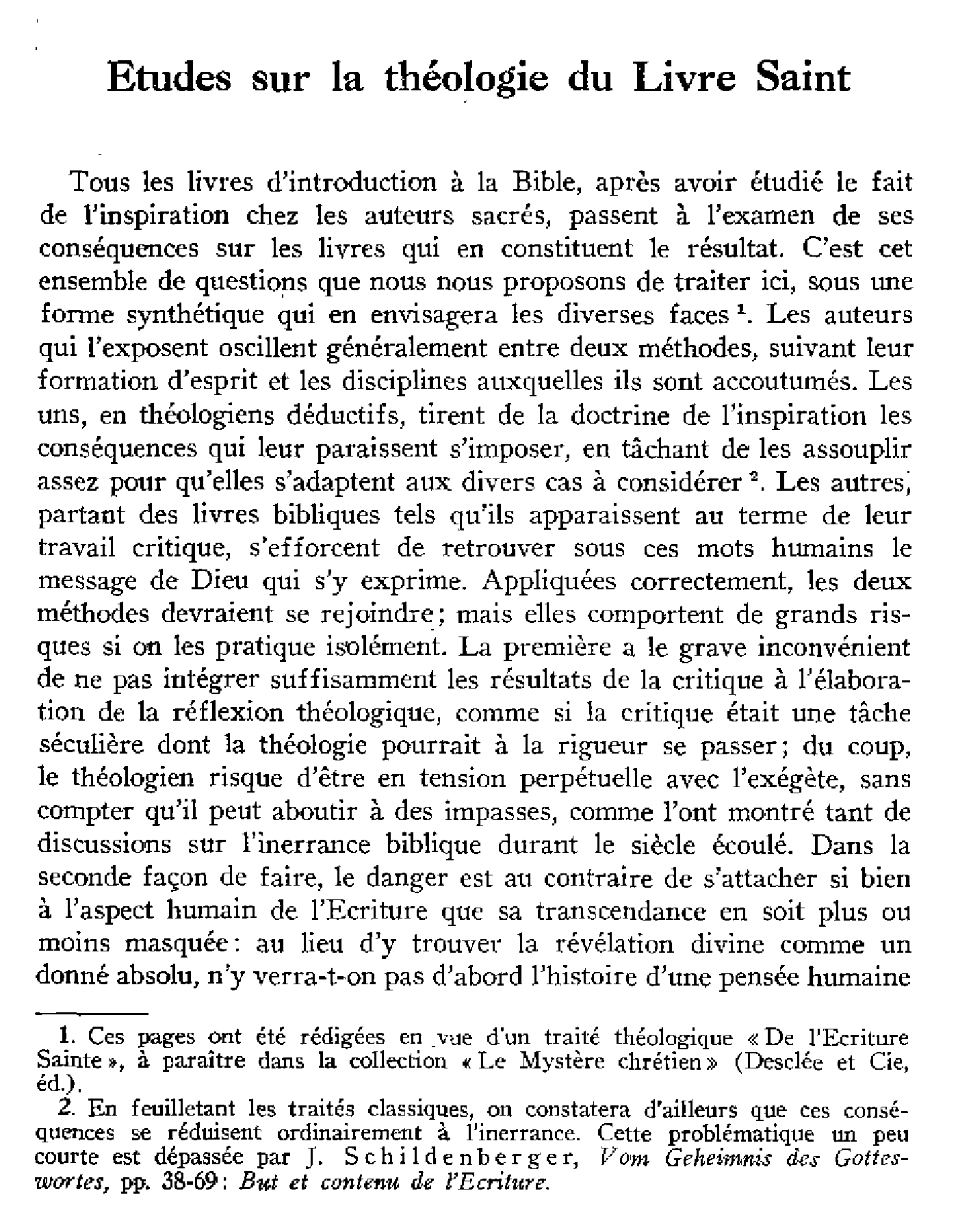 Études sur la théologie du Livre Saint (à suivre)