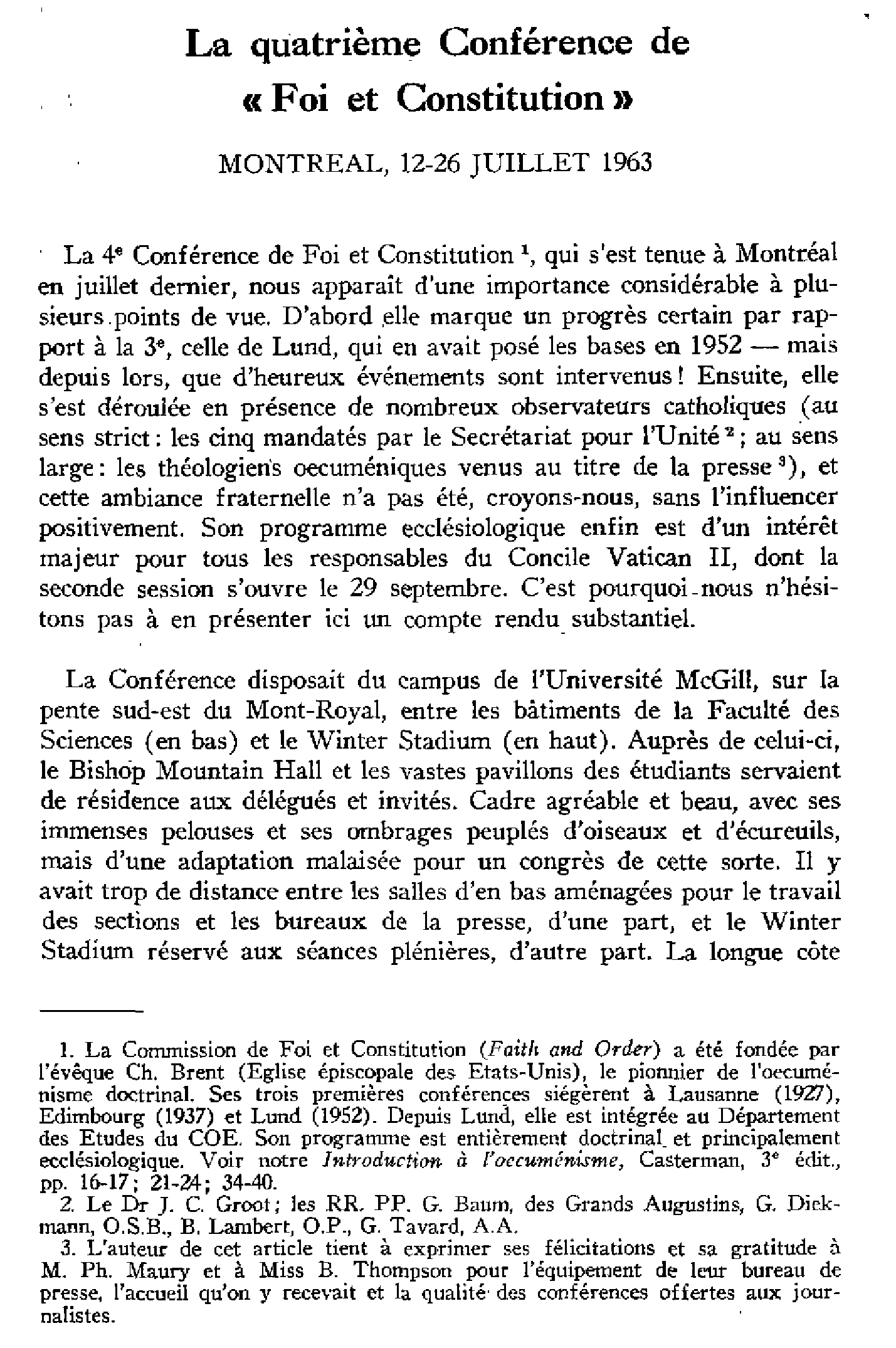 La quatrième conférence de «Foi et Constitution»