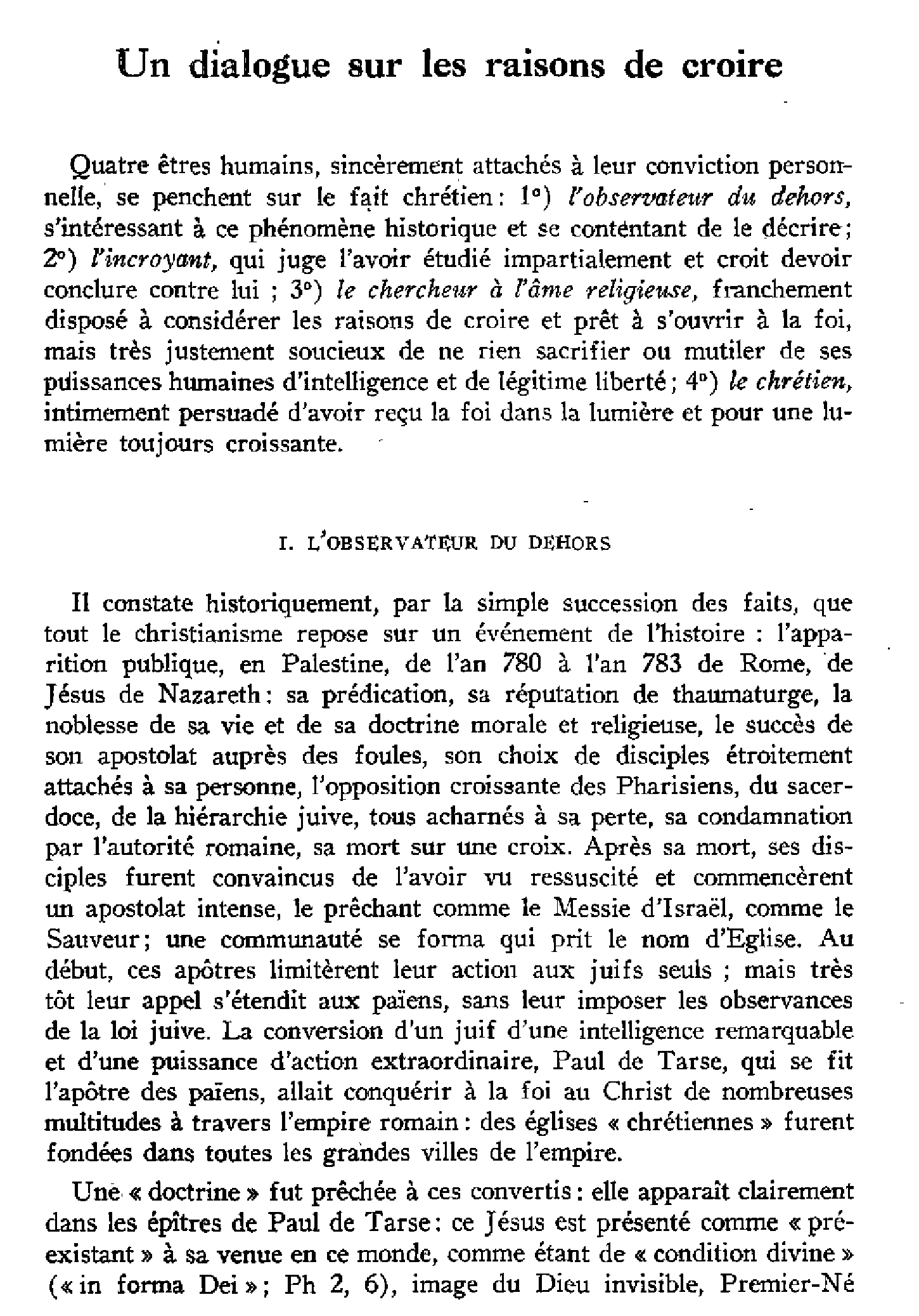 Un dialogue sur les raisons de croire
