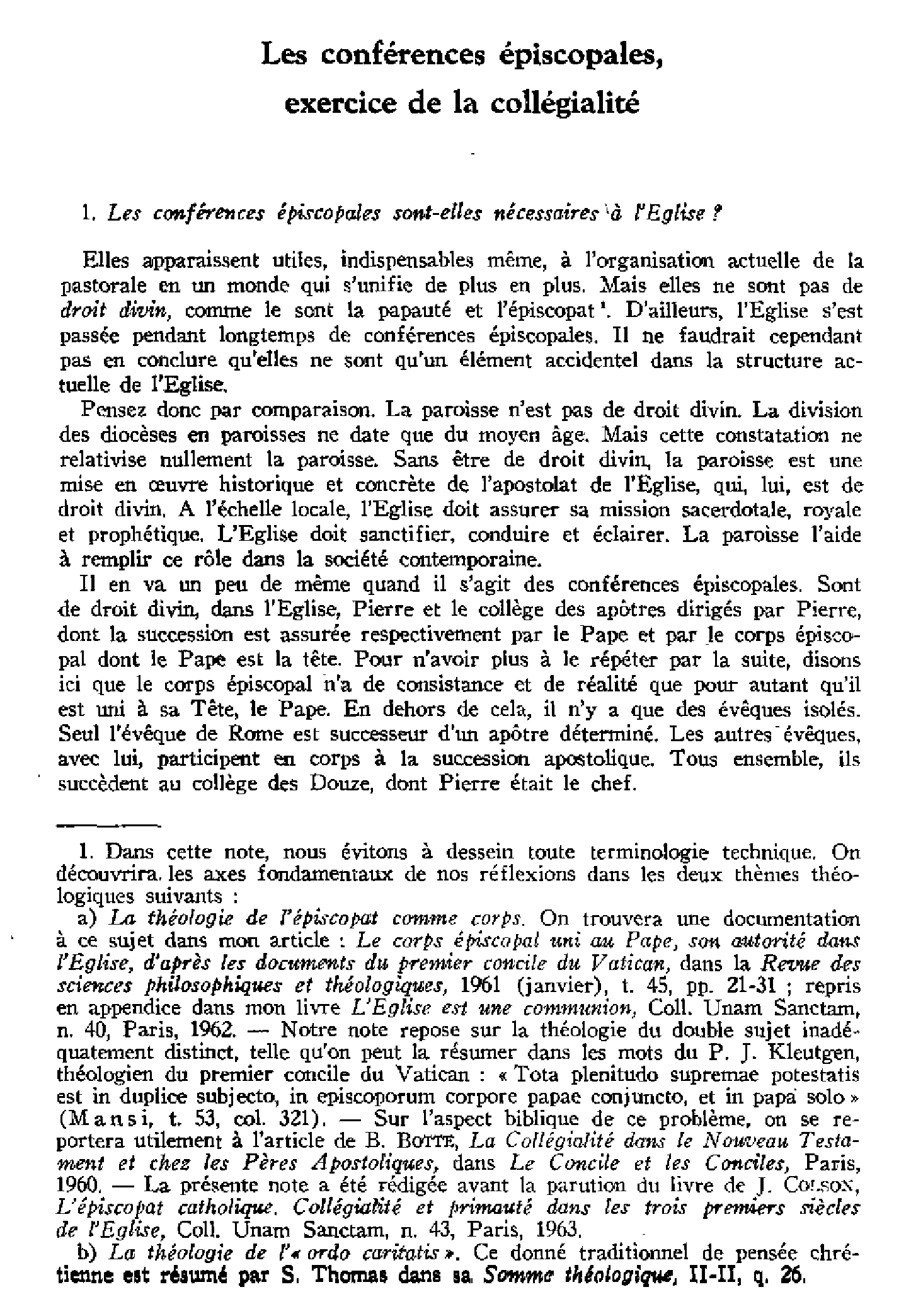 Les conférences épiscopales, exercice de la collégialité