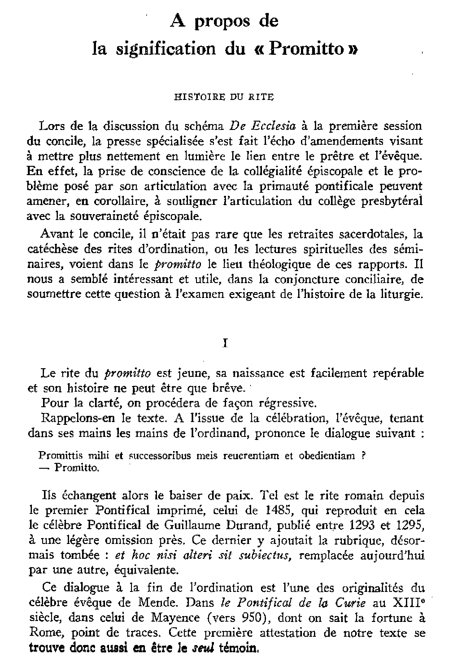 À propos de la signification du «Promitto»